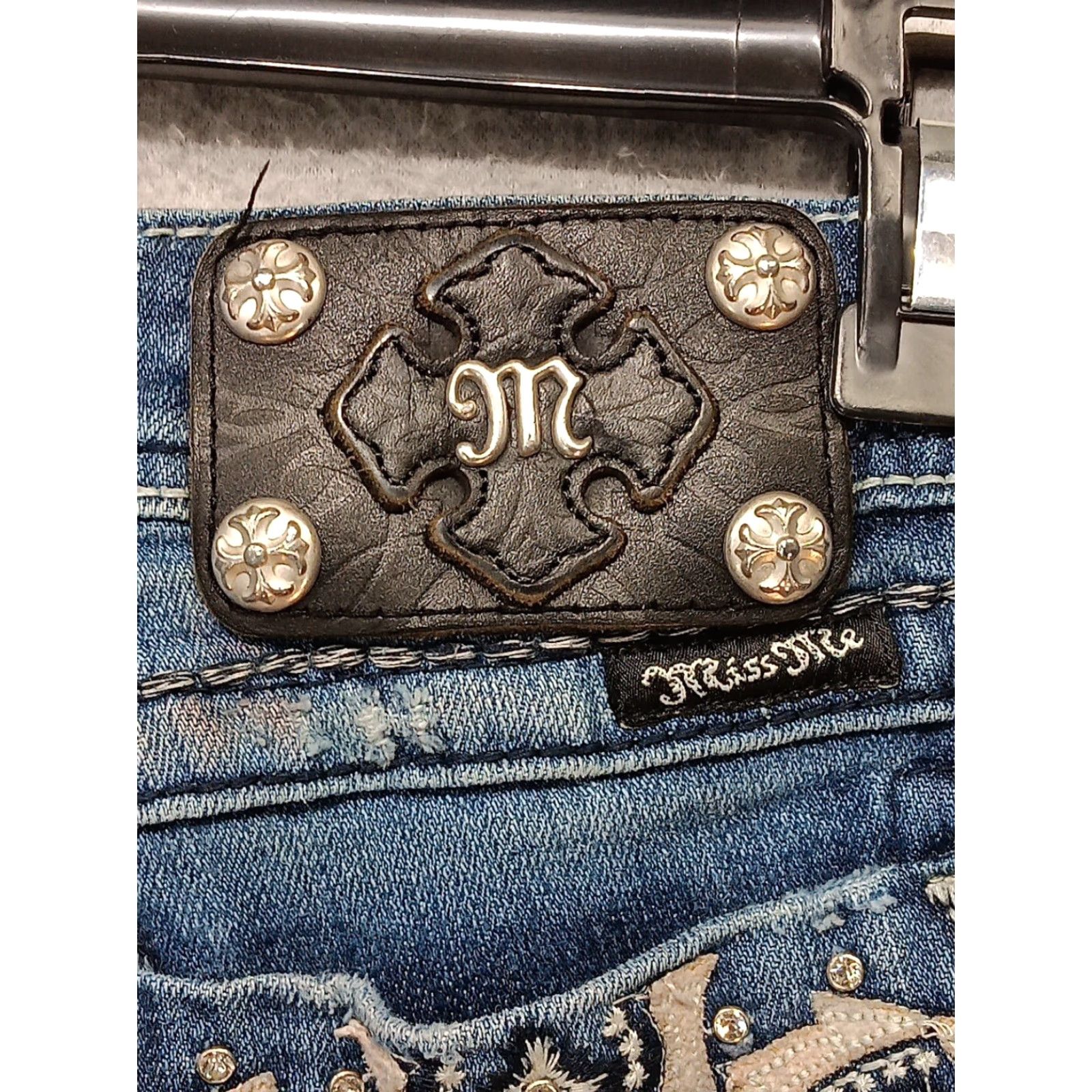 Miss Me Miss Me Jeans Women's Bootcut Denim 28x31 Blue Distressed Low Rise Embroidered Rhinestone Studded 5-Pocket JW5367B3 Womens Jeans Size 28" / US 6 / IT 42 - 6 Thumbnail