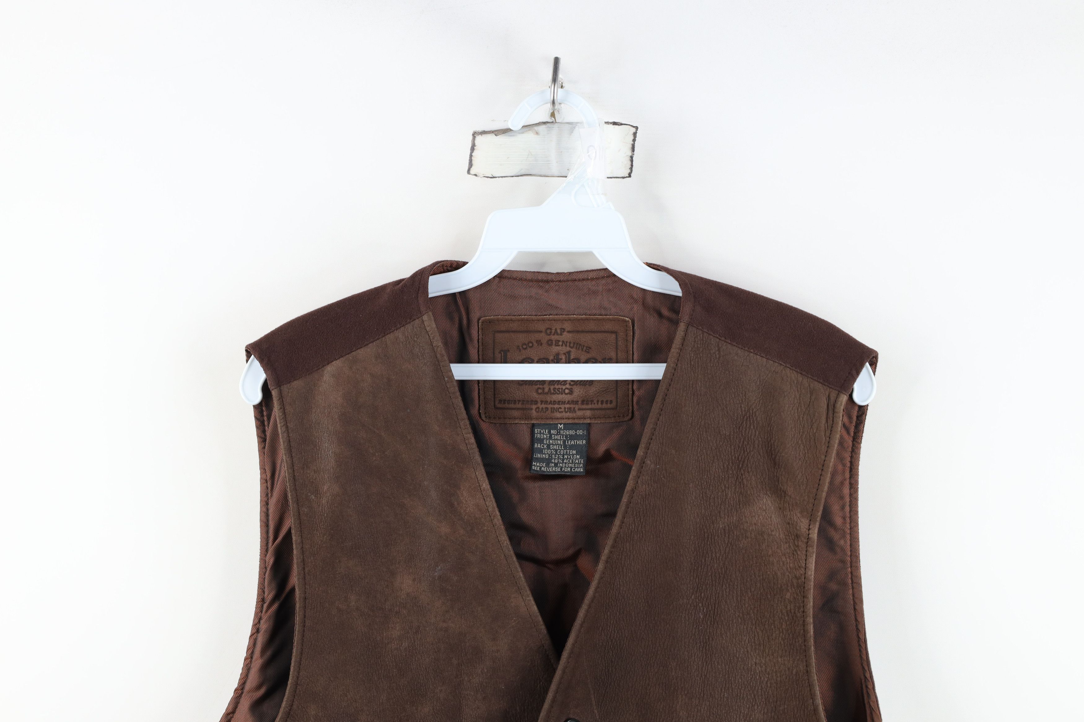 Gap Vintage 90s Gap Buckle Back Suede Leather Vest Jacket Brown Size US M / EU 48-50 / 2 - 2 Thumbnail