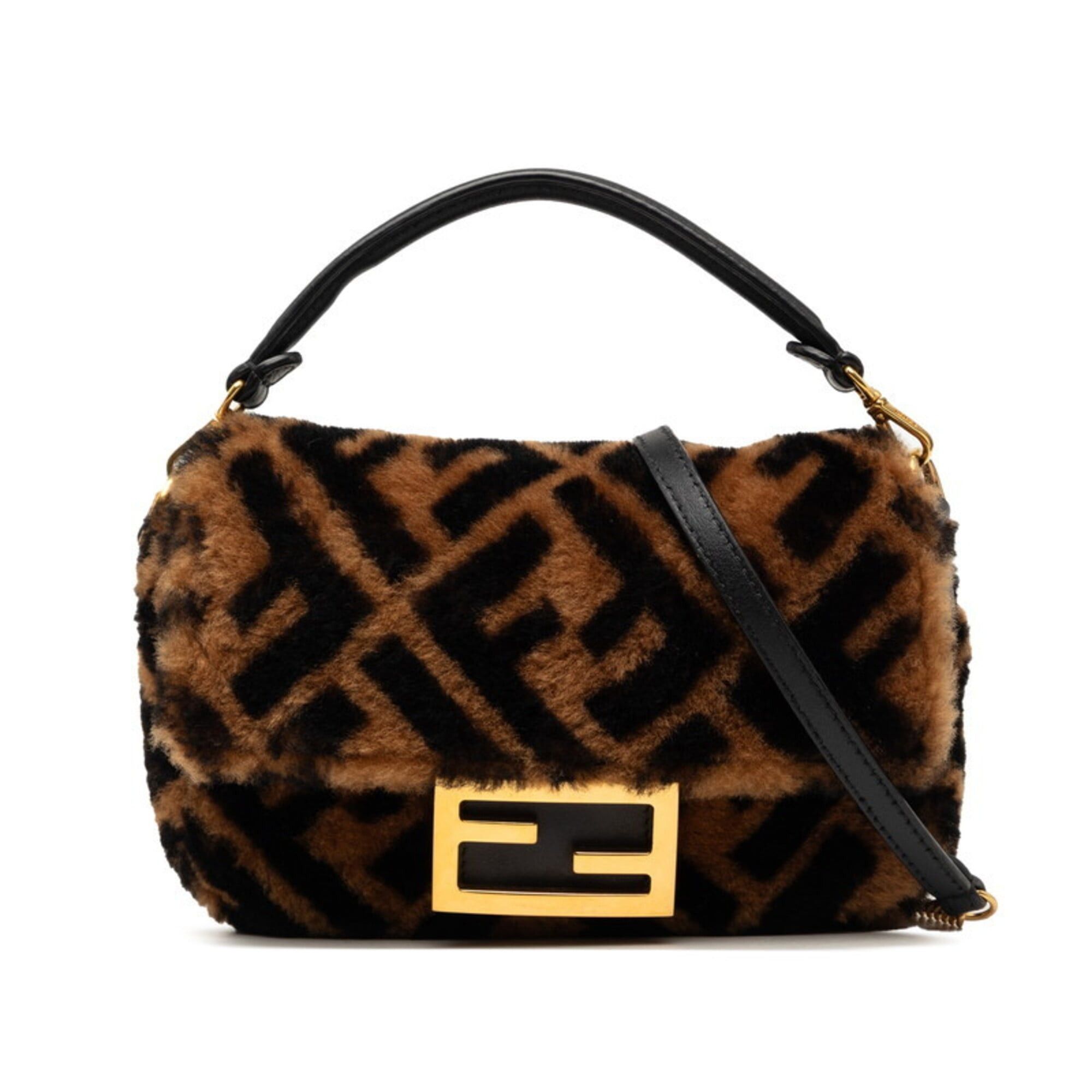 Fendi Fendi Zucca Baguette Mini Handbag Shoulder Bag 2WAY 8BS017 Brown Shearling Leather Women's FENDI Size ONE SIZE - 1 Thumbnail