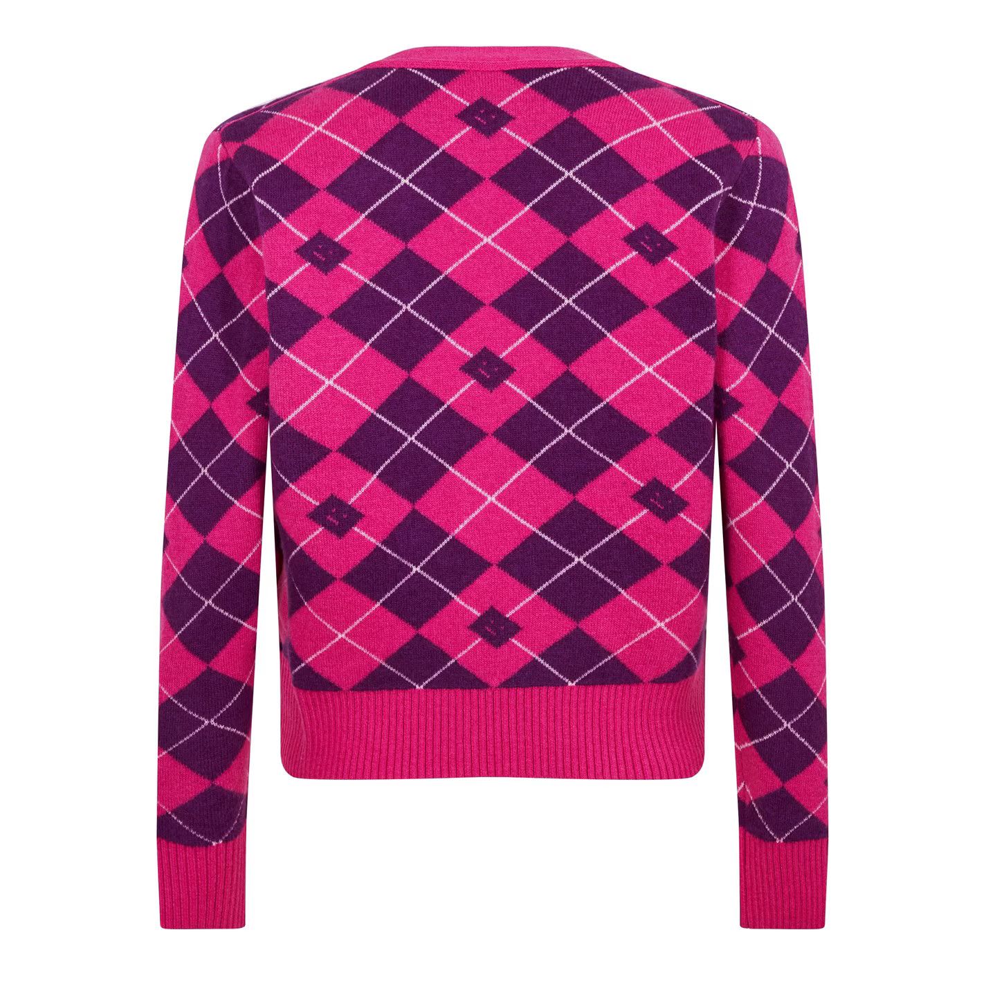 Acne Studios o1g2r1mq0825 Argyle Jacquard Cardigan in Pink/Purple Size US L / EU 52-54 / 3 - 6 Thumbnail