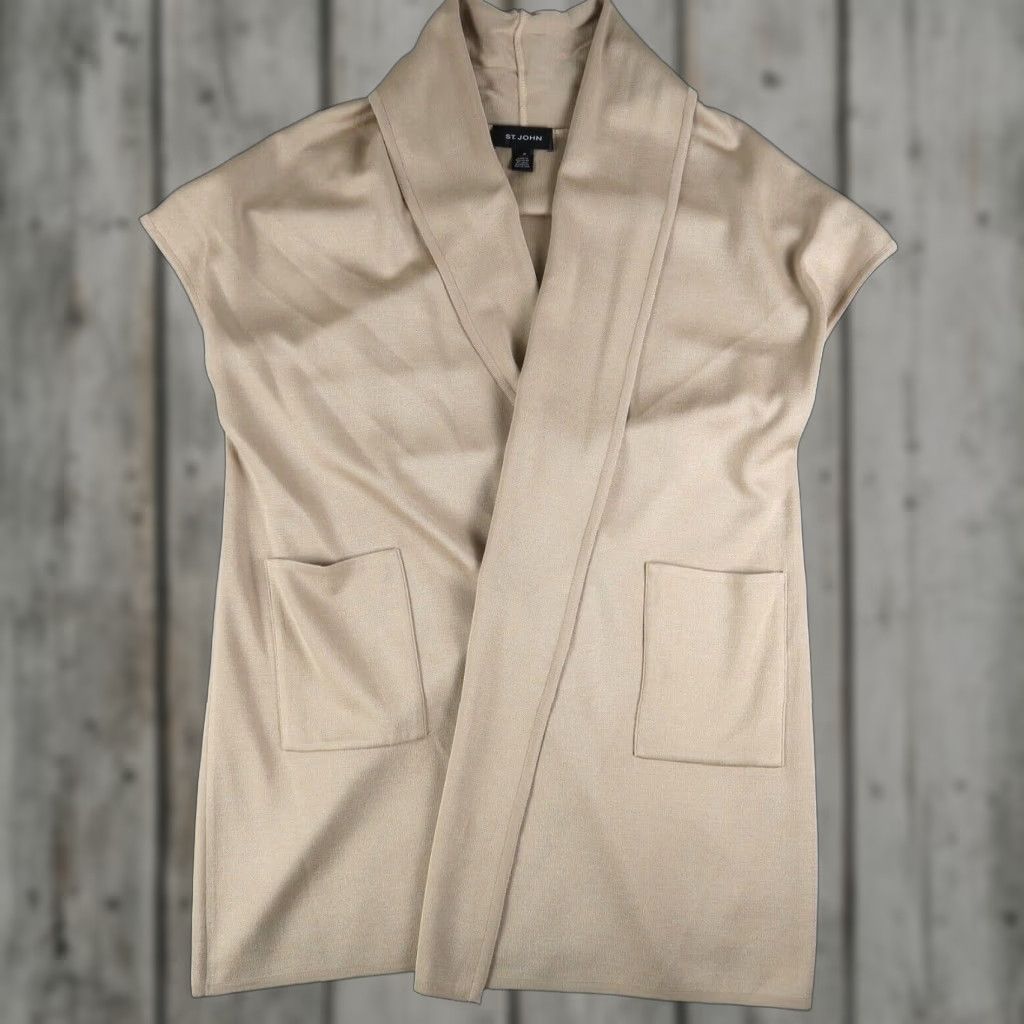 St. John St. John Cardigan Vest Sweater Open Collar Tan Size M Medium Womens Knit Open Collar Cardigan Tan Vintage: No Features: Open Size M / US 6-8 / IT 42-44 - 1 Thumbnail