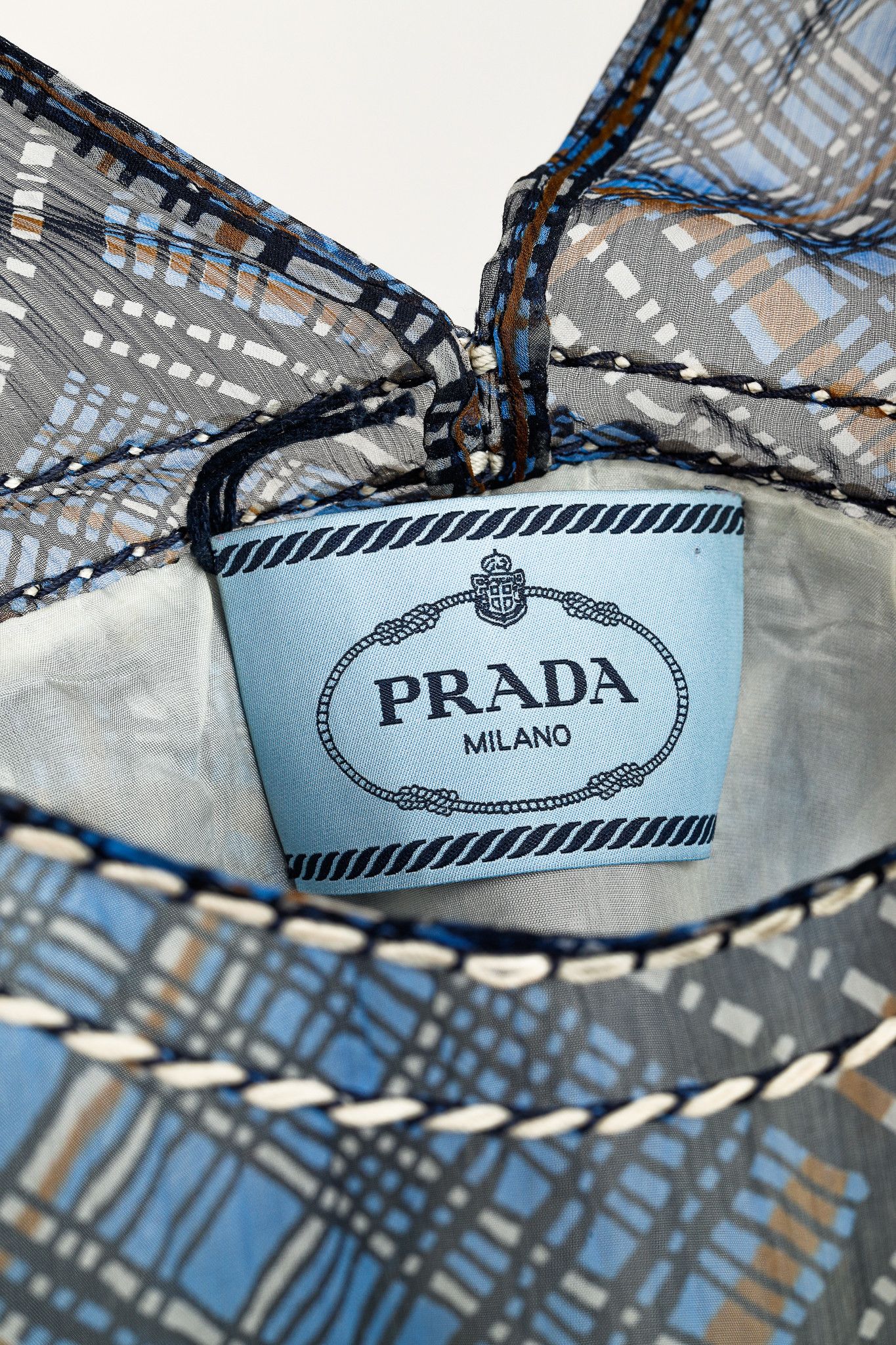 Prada Prada Resort 2015 Blue Plaid-Silk Stitched-Detailing Dress Size M / US 6-8 / IT 42-44 - 4 Thumbnail
