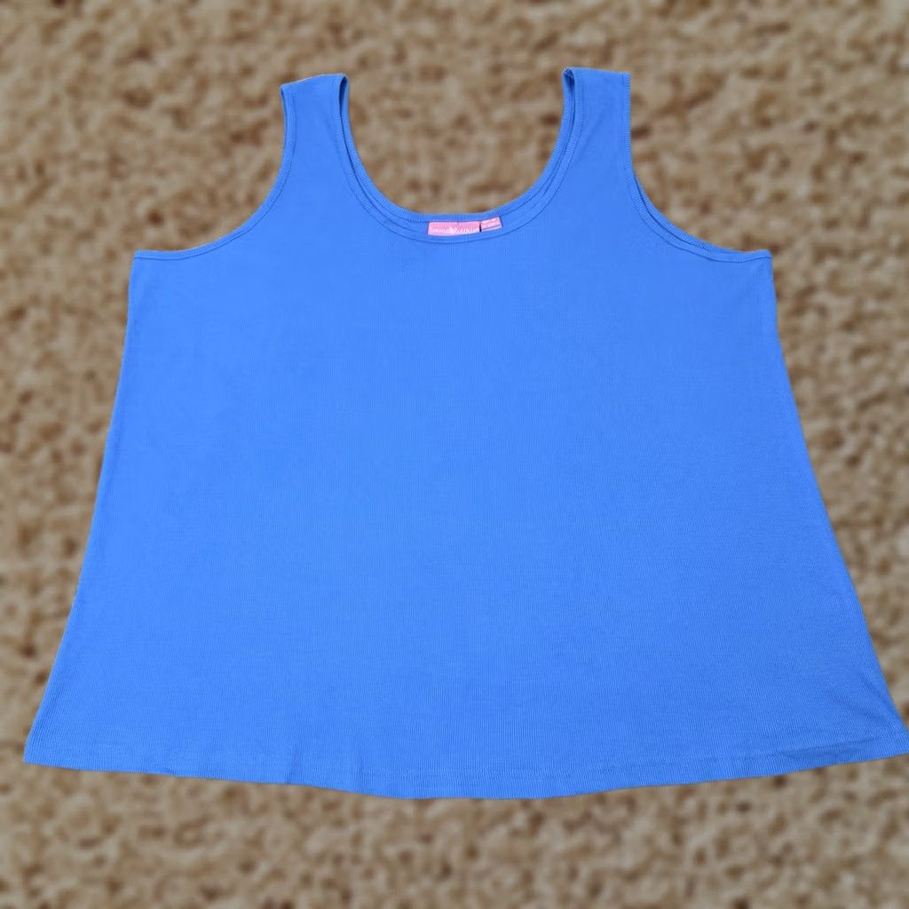 Vintage Woman Within Tank Top Shirt Sleeveless Plus 4X Blue Womens Beach Classic Casual Pullover Ribbed Stretch 31.5" Shirt Length Size XXL / US 16-18 / IT 52-54 - 1 Thumbnail