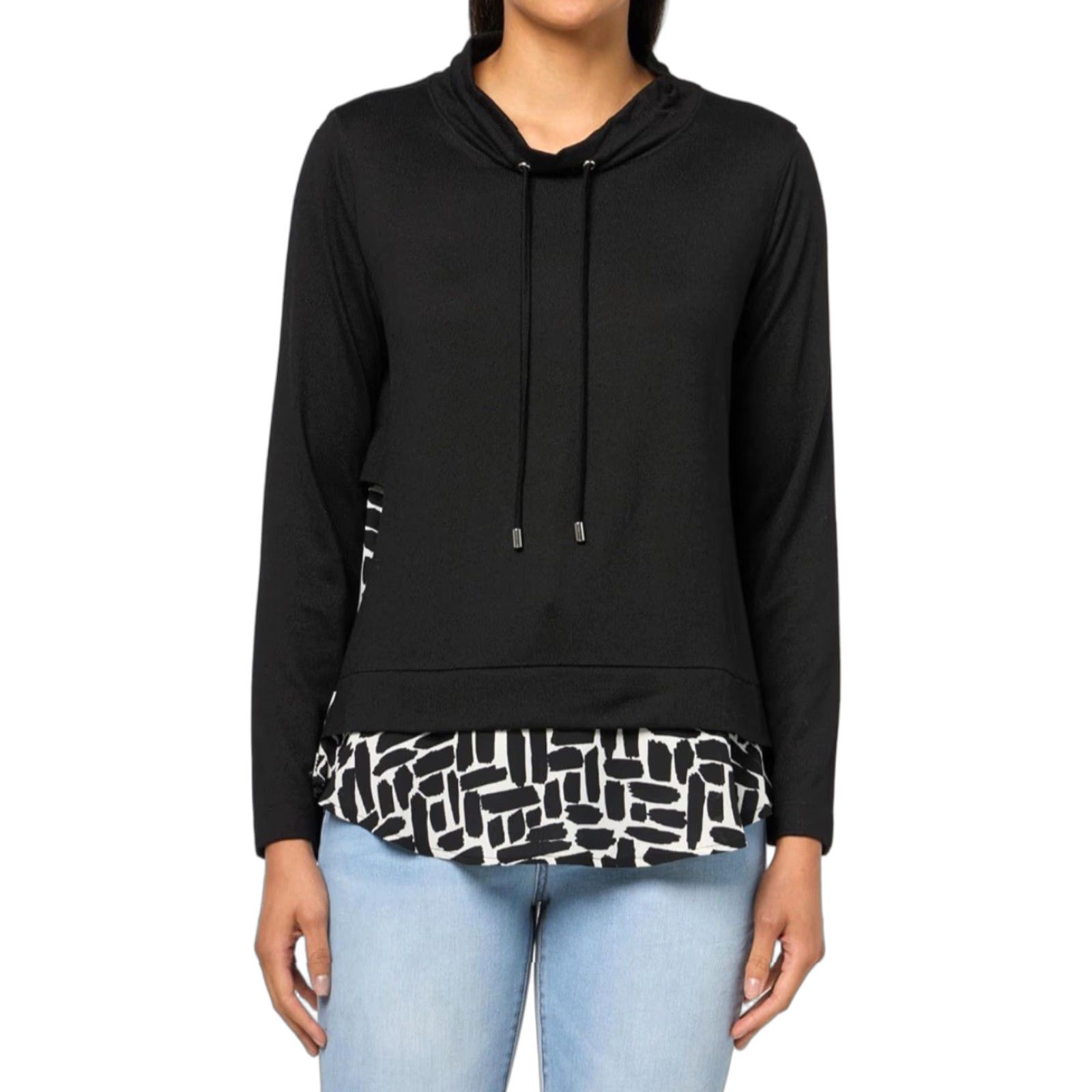 Vintage NWT Multiples Women's Long Sleeve Drawstring Mock Neck Layered Top - Black M Size Shirt Womens Size M / US 6-8 / IT 42-44 - 1 Thumbnail
