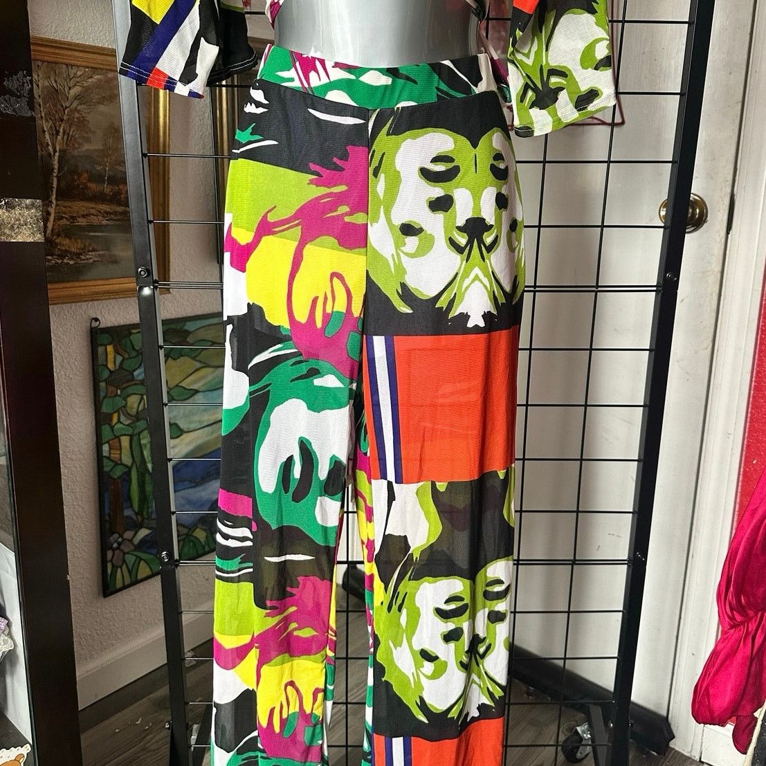 Other lani abstract face design y2k vintage wrap top bottoms set Size 26" / US 2 / IT 38 - 3 Thumbnail