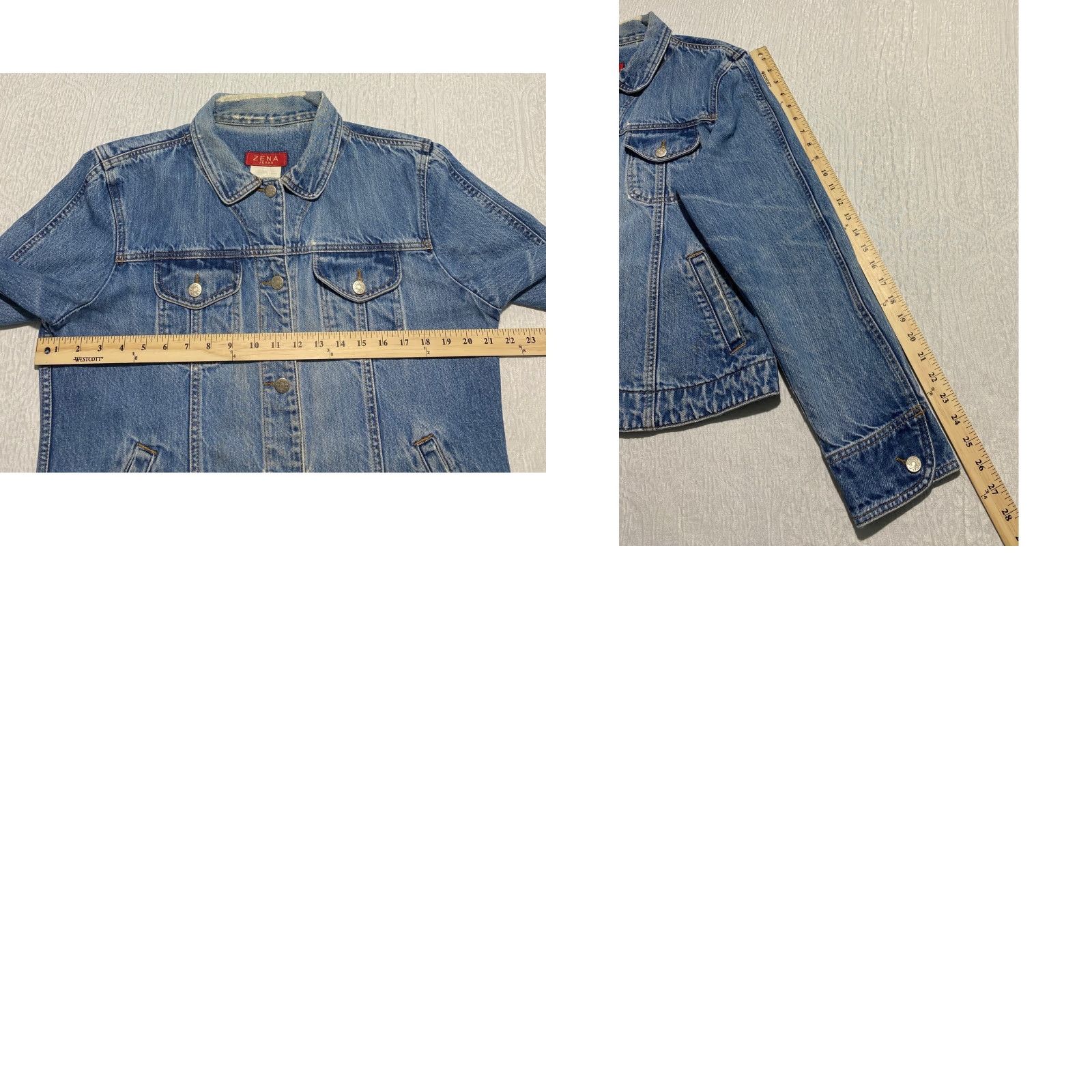 Vintage VINTAGE Zena Jeans Denim Jacket Women XL Short Blue Distressed Ripped Casual Button Front Pockets Collared Size 40" / US 18 - 9 Thumbnail