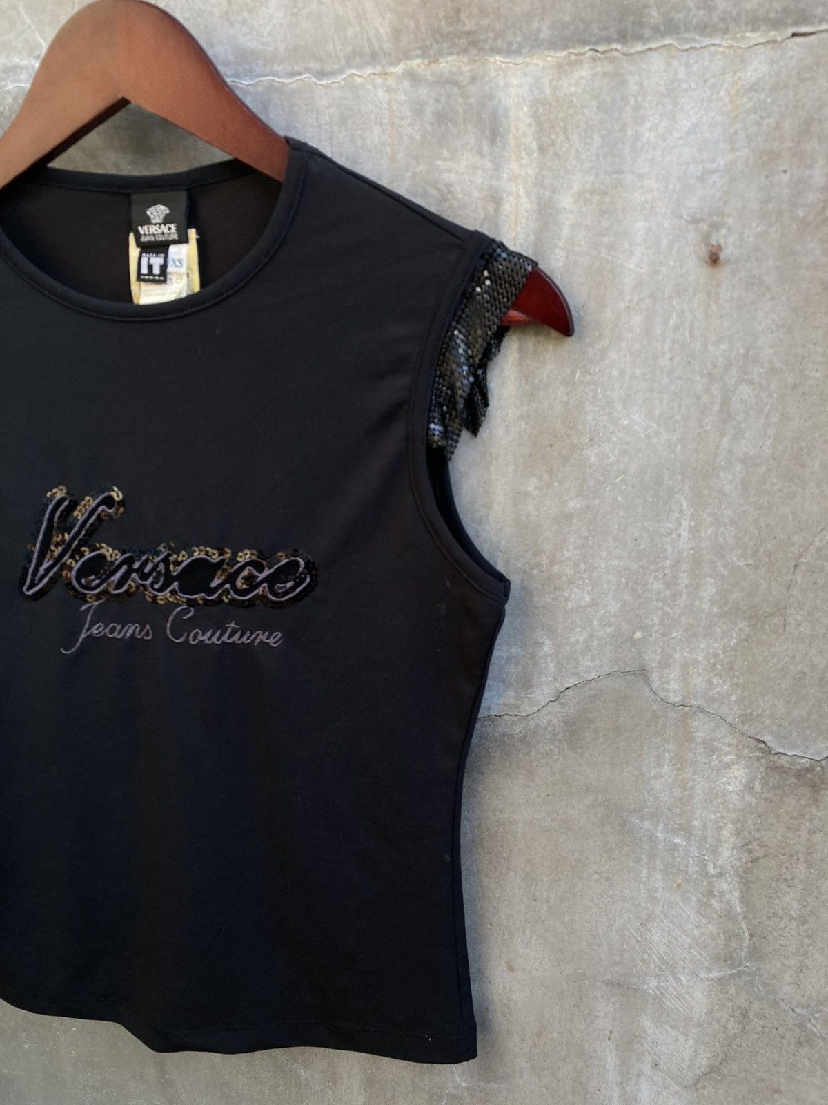 Versace Jeans Couture Black On Black Embellished Sleeveless Top Size XS / US 0-2 / IT 36-38 - 3 Thumbnail