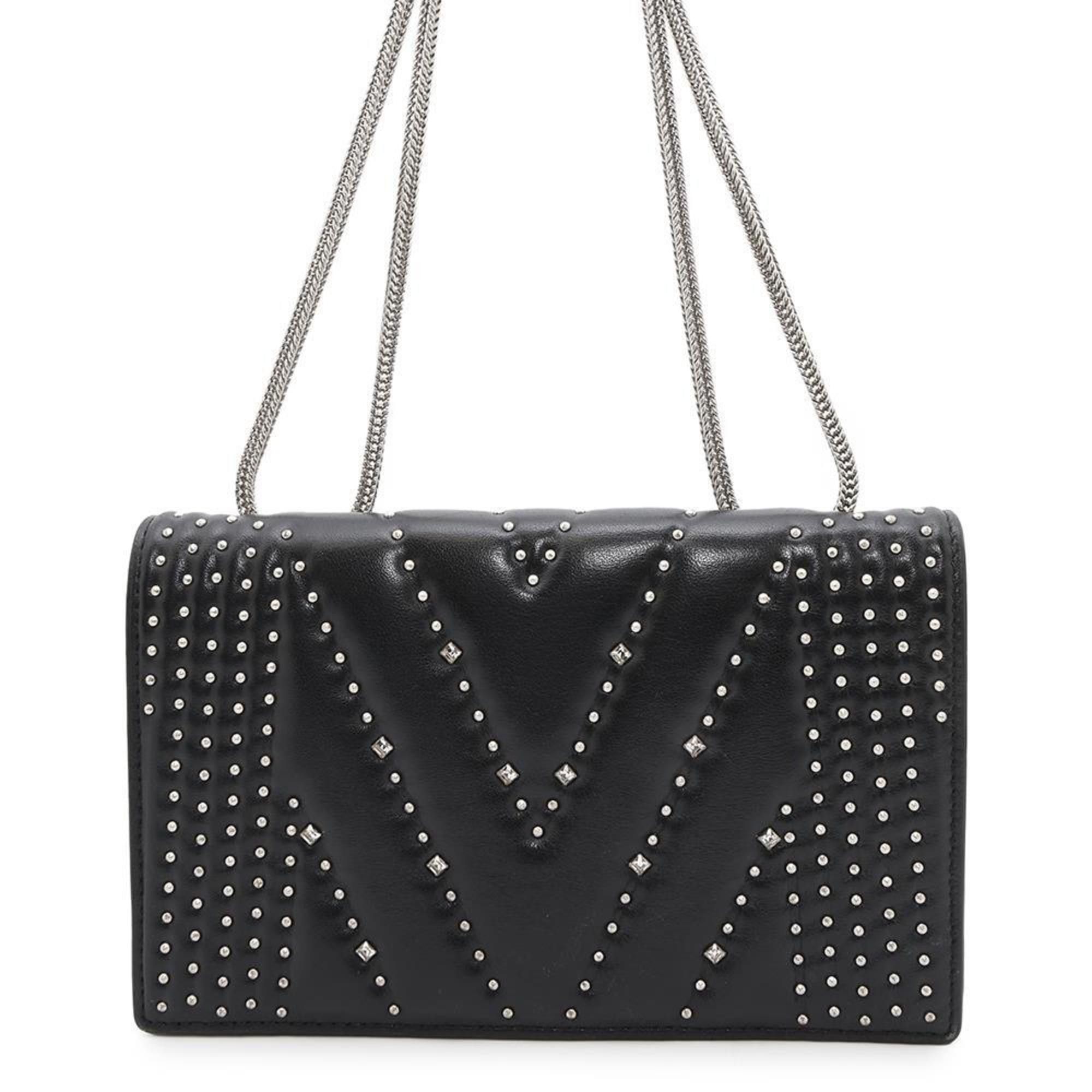 MCM Chain Shoulder Bag Studs Leather 2Way Black, Women's