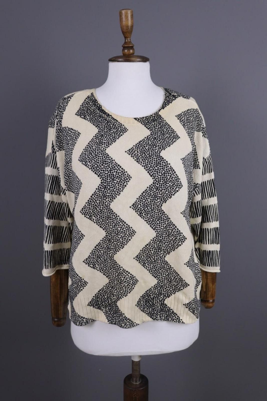 Designer Gudrun Sjoden Beige Zig Zag 3/4 Sleeve Knit Sweater Size S Size S / US 4 / IT 40 - 1 Thumbnail
