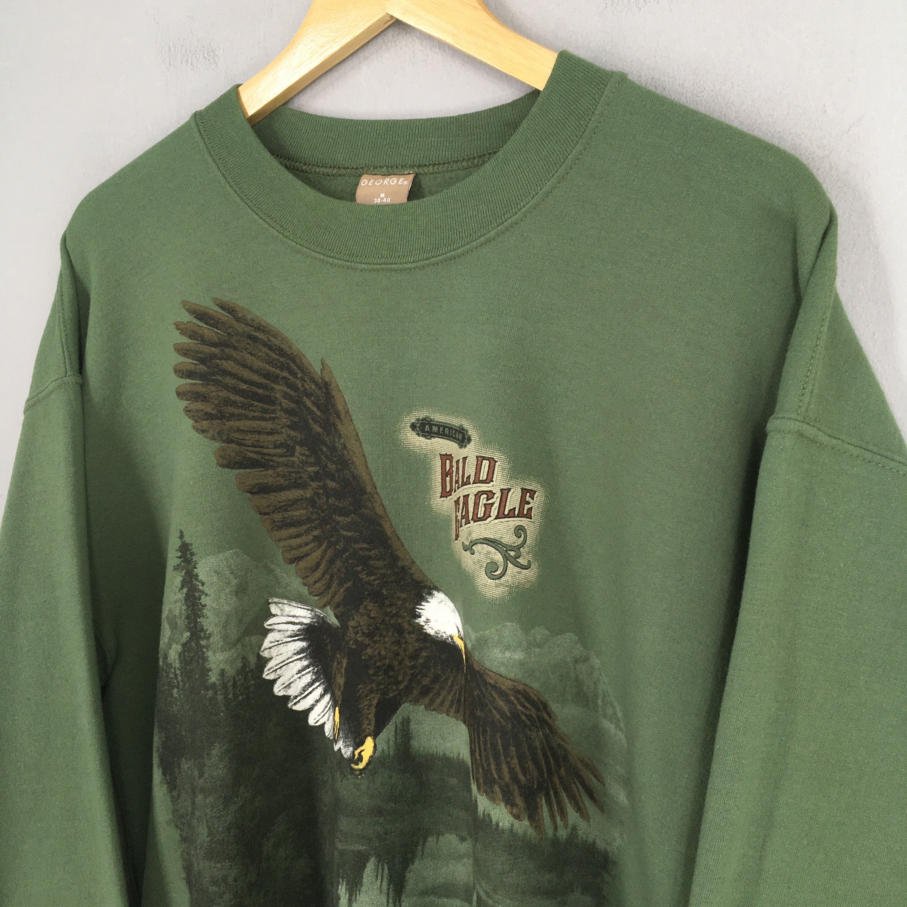 George × Habitat × Vintage Vintage 90s Alaska Bald Eagles Green Sweatshirt Medium Size US M / EU 48-50 / 2 - 3 Thumbnail
