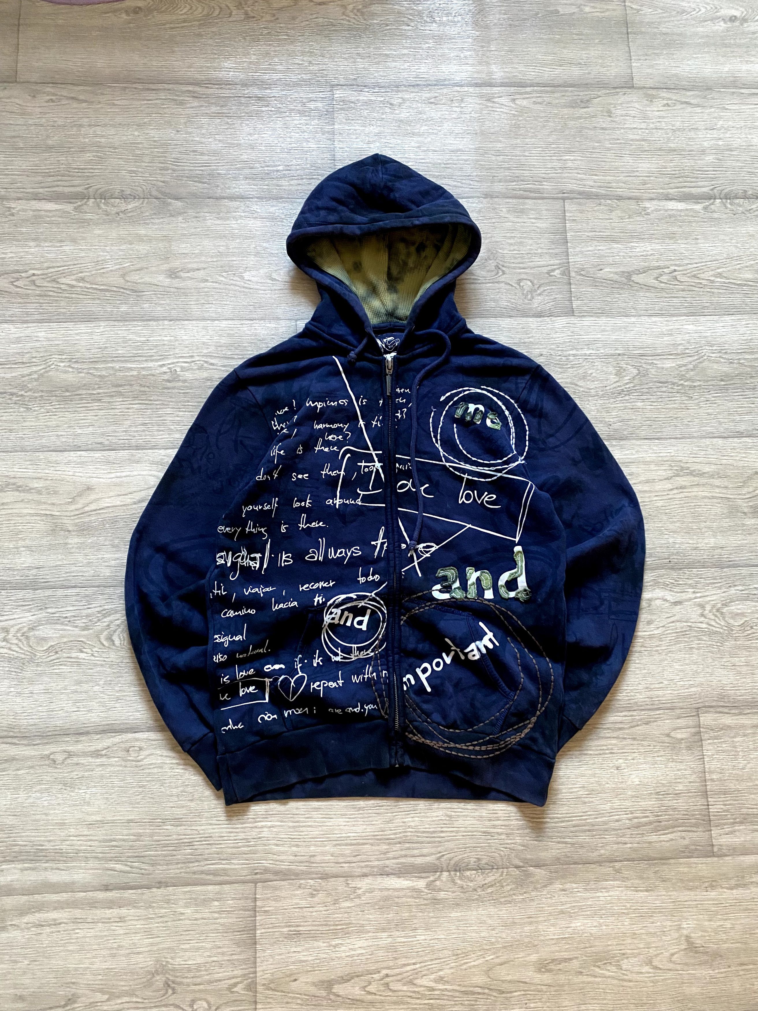 Pre-owned Desigual Avant Garde  Y2k Zip Up Paych Work Hoodie In Blue