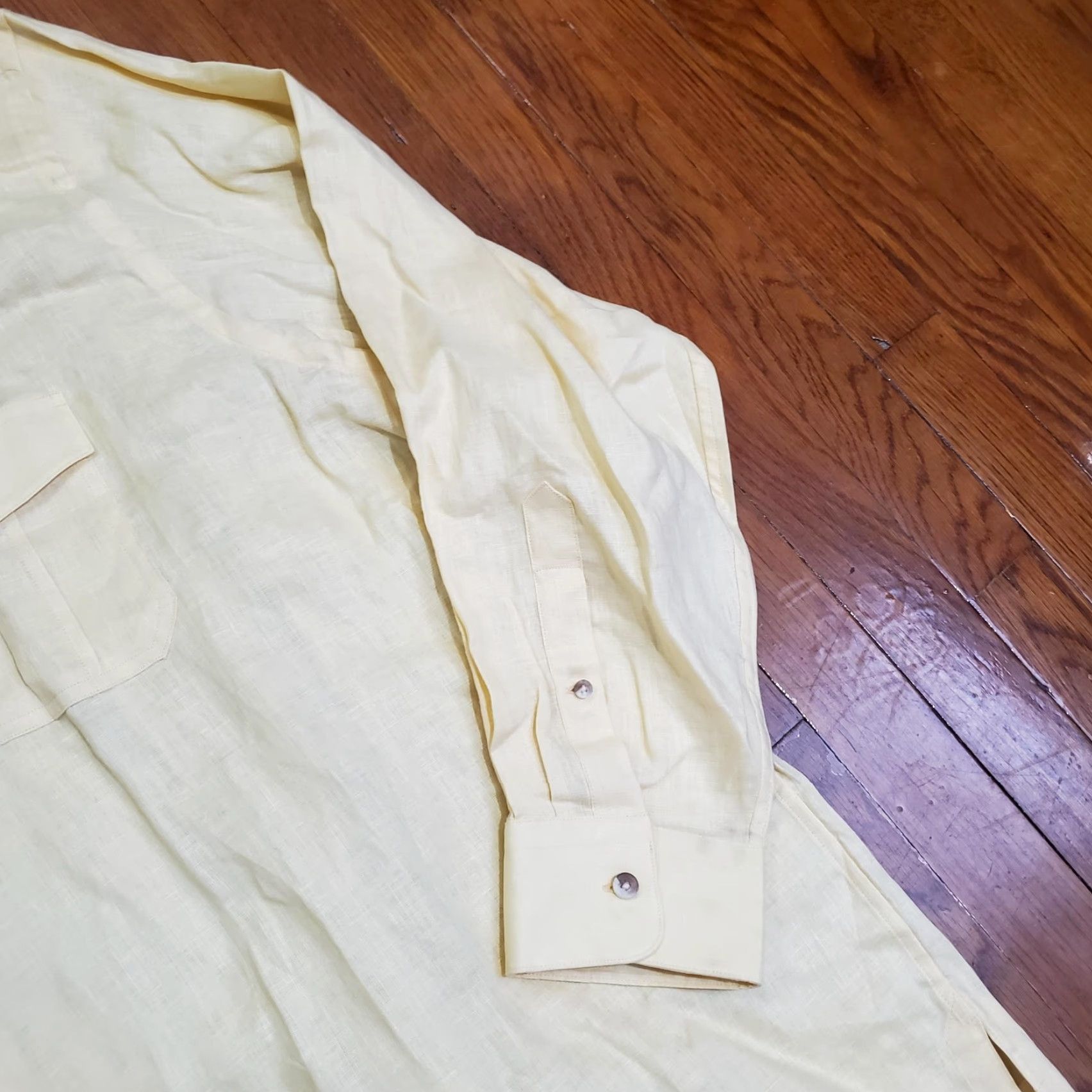 Vintage Paul Fredrick Shirt Mens 2XL Yellow 100% Linen Long Sleeve Button Front Casual Size US XXL / EU 58 / 5 - 3 Thumbnail