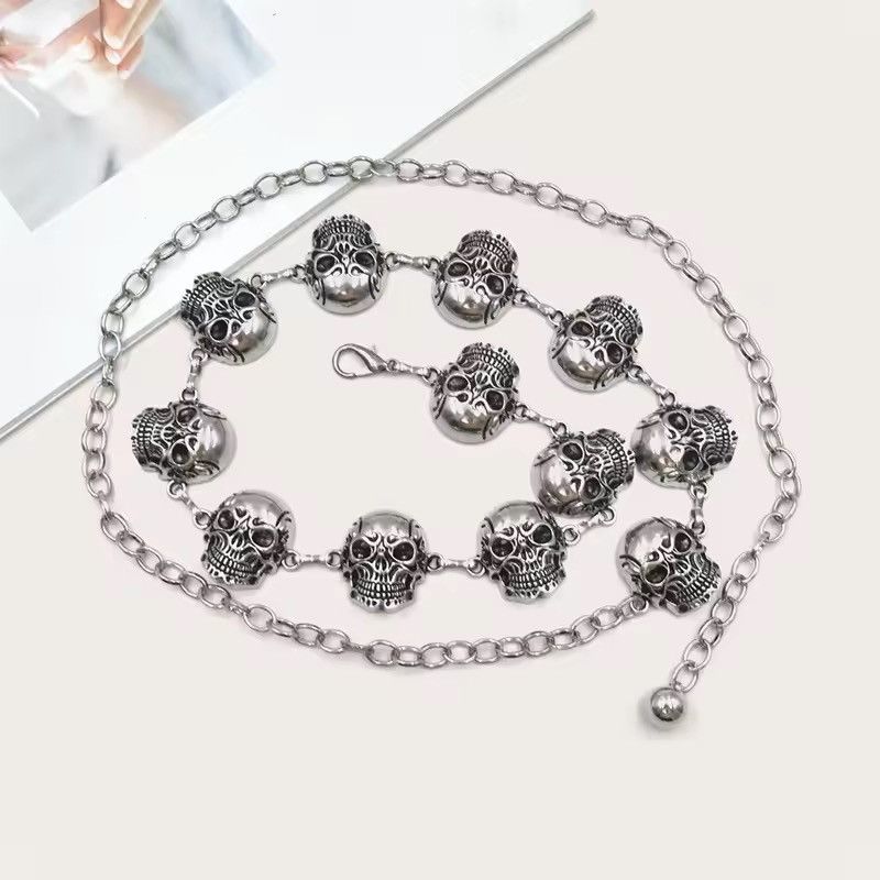 Jewelry Silver Chain Belt Skull Waist Designer Belts Size ONE SIZE - 2 Thumbnail