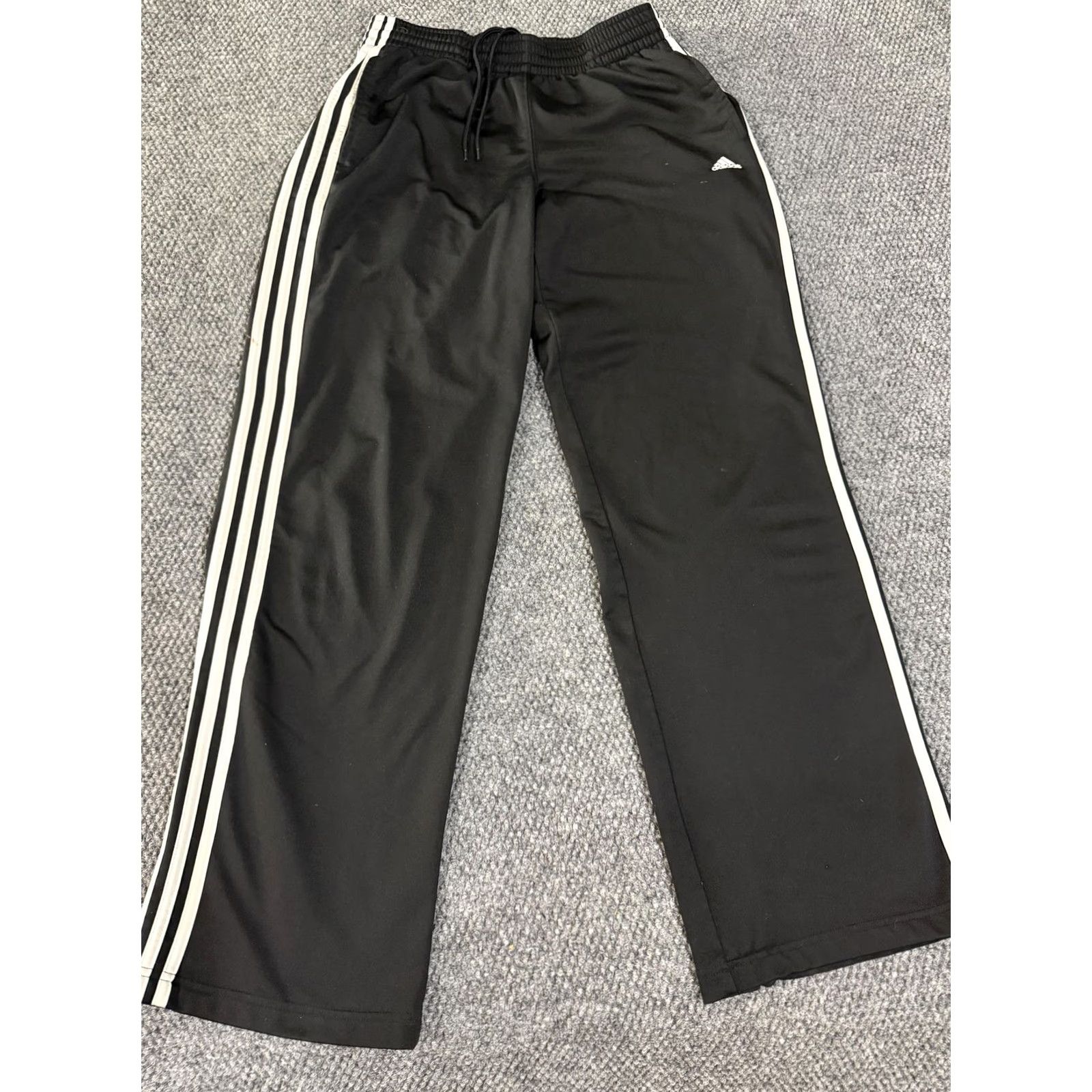 Adidas Adidas Track Pants Mens M Black Knit Elastic Waist Three Stripes Athletic Pants Size US 31 - 2 Thumbnail