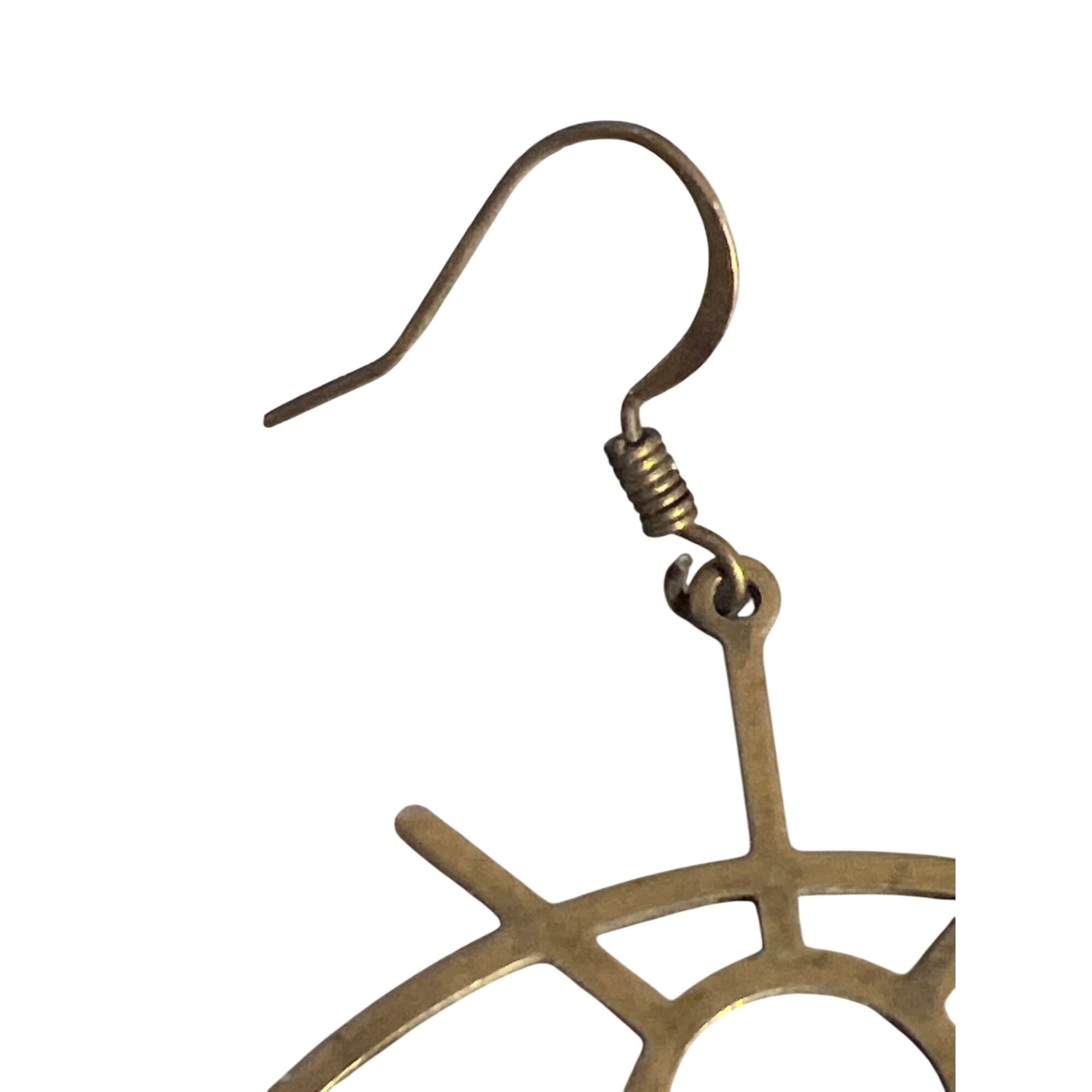 Other Evil Eye Shaped Brass Dangle SINGLE Earring Openwork Hook 2" Size ONE SIZE - 3 Thumbnail