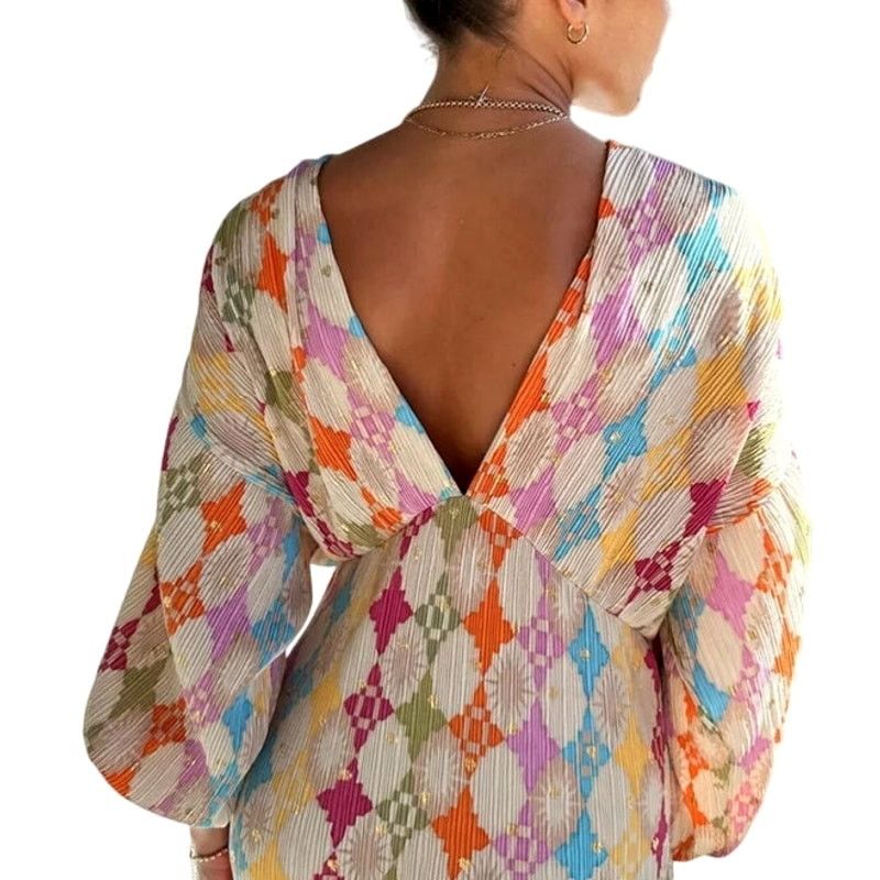 Other Commense Multicolor Jacquard Print V-Neck Long Sleeve Dress Size S / US 4 / IT 40 - 3 Thumbnail