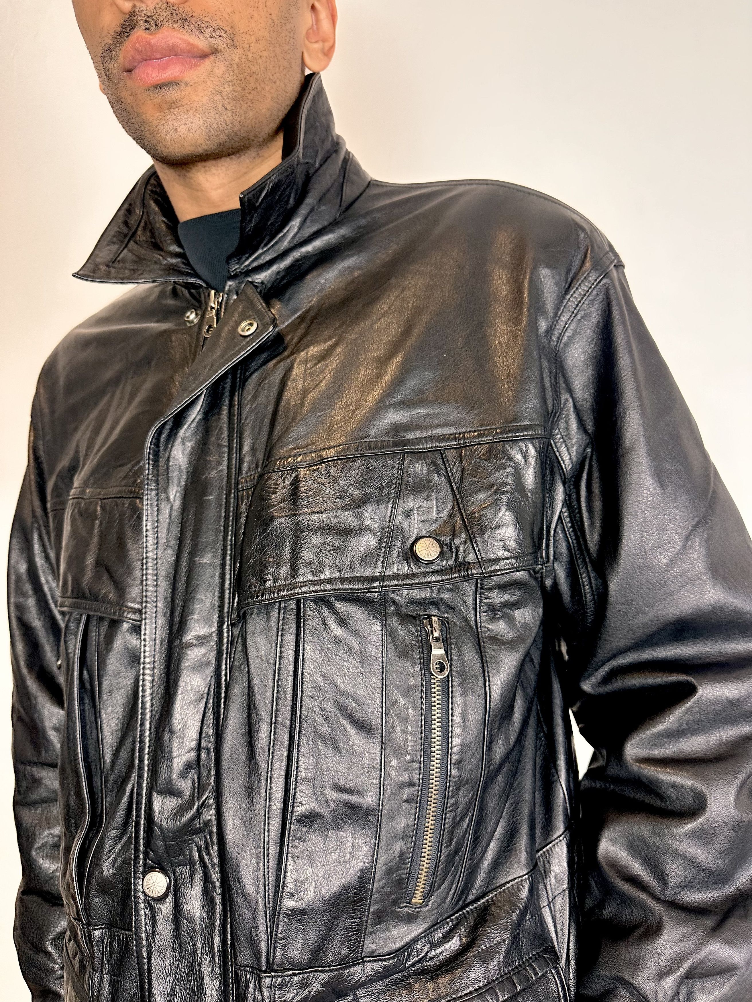 Other Vintage Global Identity Black Leather Jacket - Medium Size US M / EU 48-50 / 2 - 5 Thumbnail