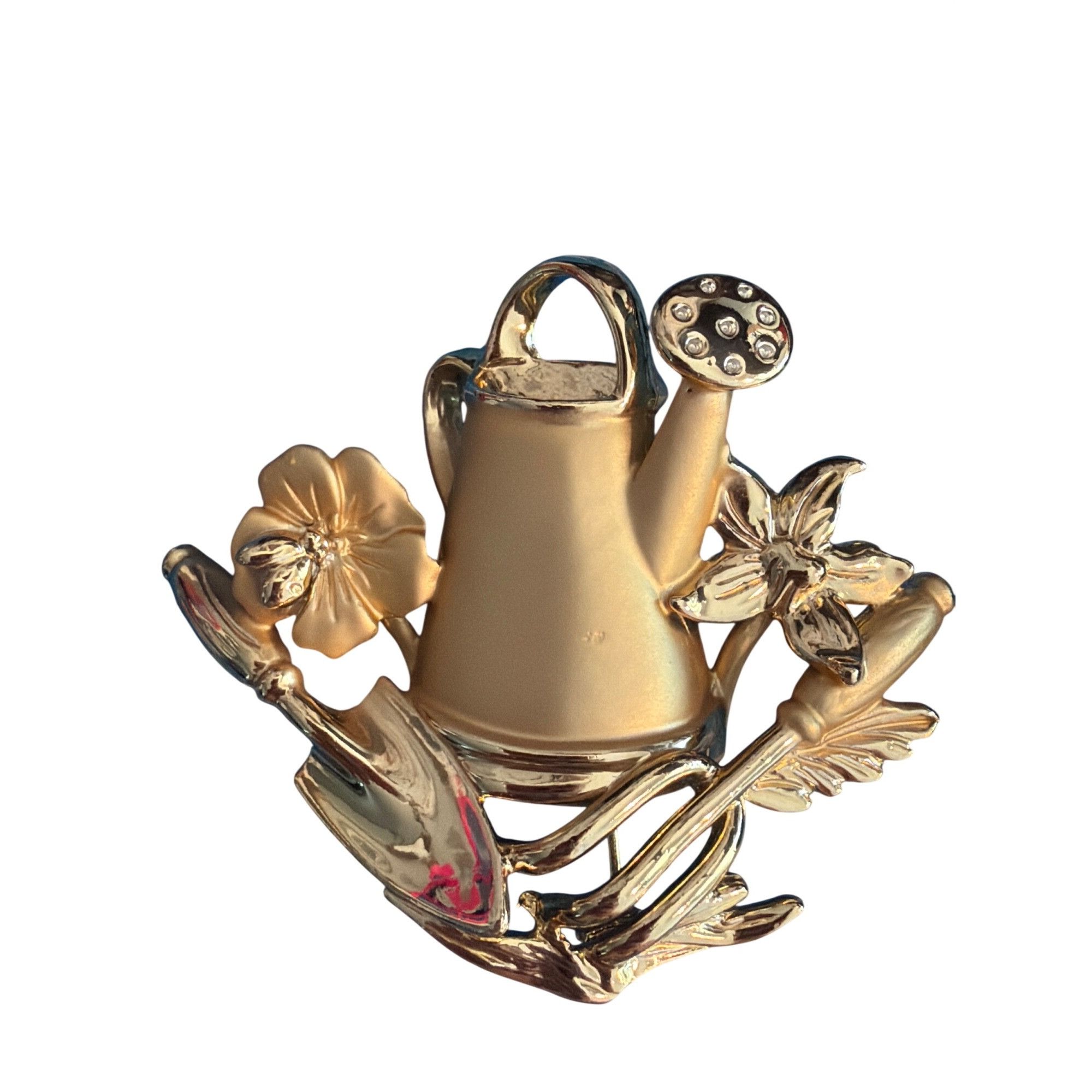 Other Vintage AJC Gold Tone Watering Can Flowers Brooch Pin Garden Size ONE SIZE - 1 Thumbnail