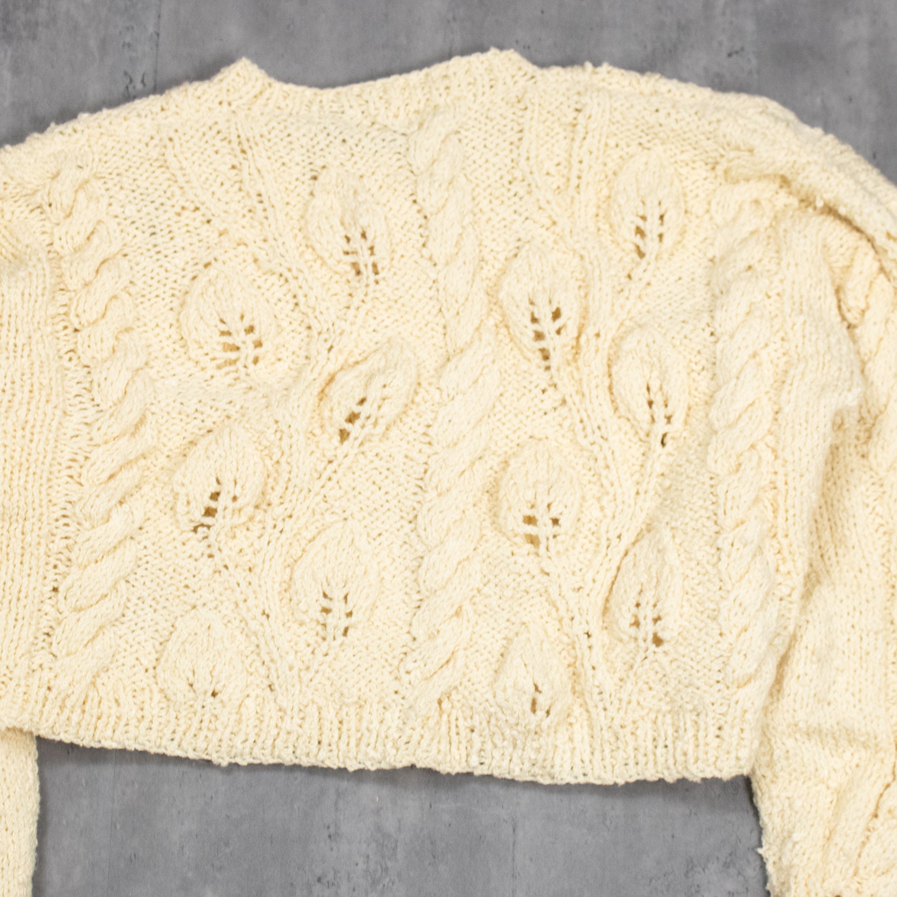Japanese Brand VTG's 80's Flower Cable Cream Brown Cropped Cardigan Sweater Size US L / EU 52-54 / 3 - 8 Thumbnail