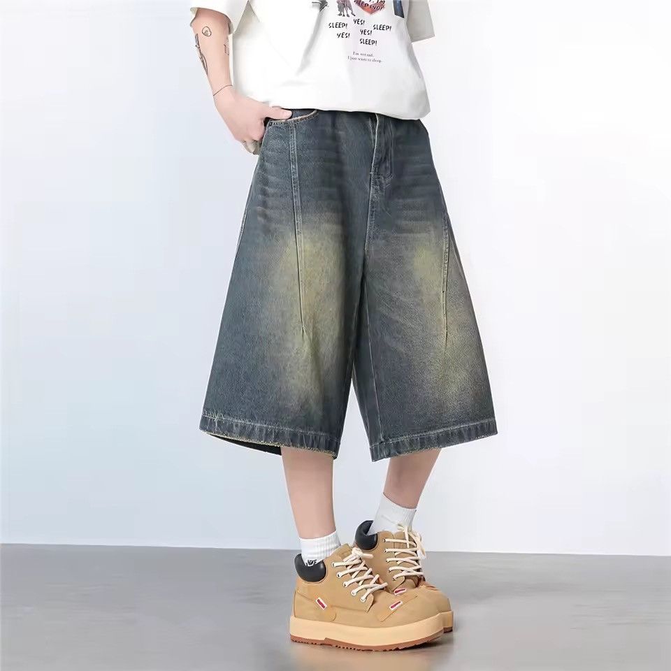Jean Extra Long Culotte Style Washed Jorts, Baggy Denim Shorts Size US 32 / EU 48 - 1 Thumbnail