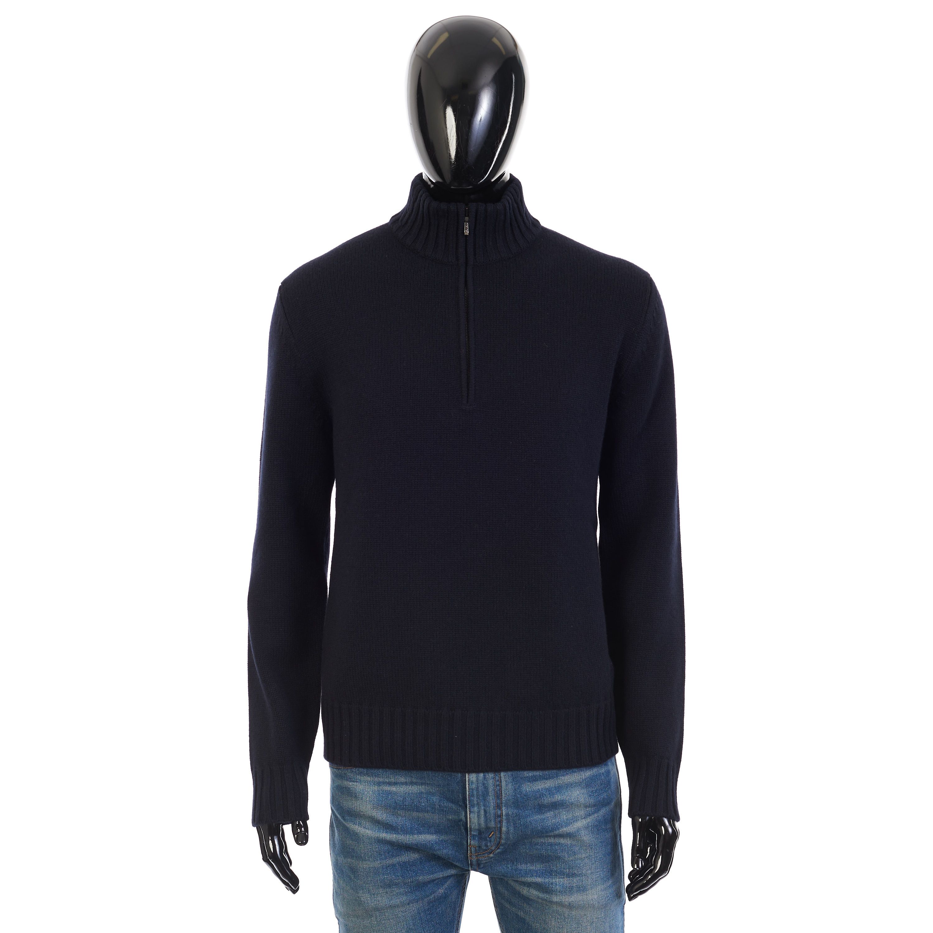 image of Loro Piana Grafton Half-Zip Sweater- Navy Blue Cashmere, Men's (Size 2XL)