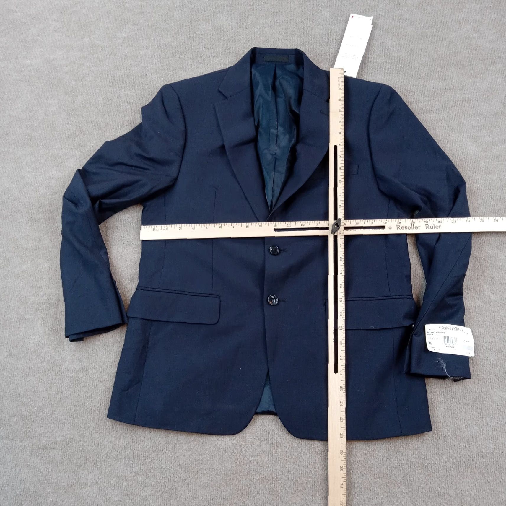 Calvin Klein Calvin Klein Slim Fit Blazer Mens 40 Short Blue Single Breasted Two Button Stretch Wool Size US 40 / EU 56 - 2 Thumbnail