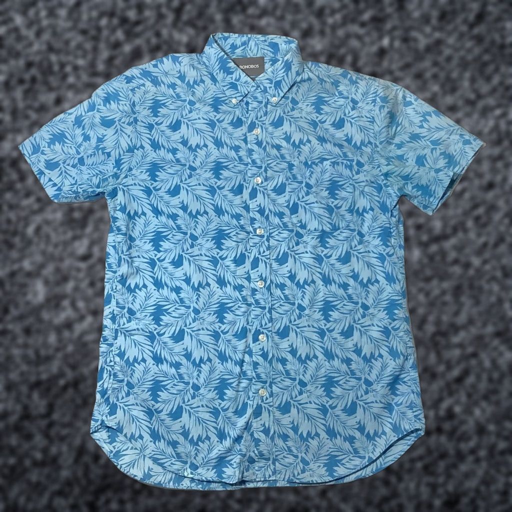 Bonobos Bonobos Shirt Mens M Blue Tropical Leaf Print Button-Down Slim Fit Cotton Size US M / EU 48-50 / 2 - 1 Thumbnail