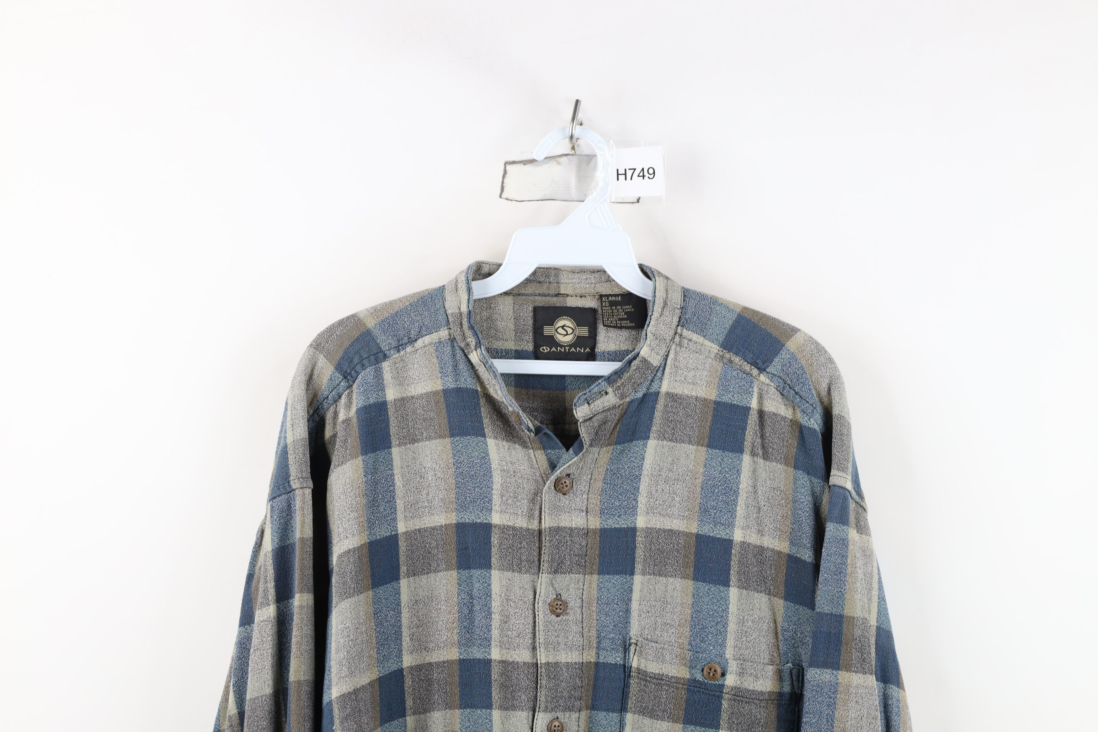 Vintage Vintage 90s Streetwear Knit Band Collar Button Shirt Plaid Size US XL / EU 56 / 4 - 2 Thumbnail