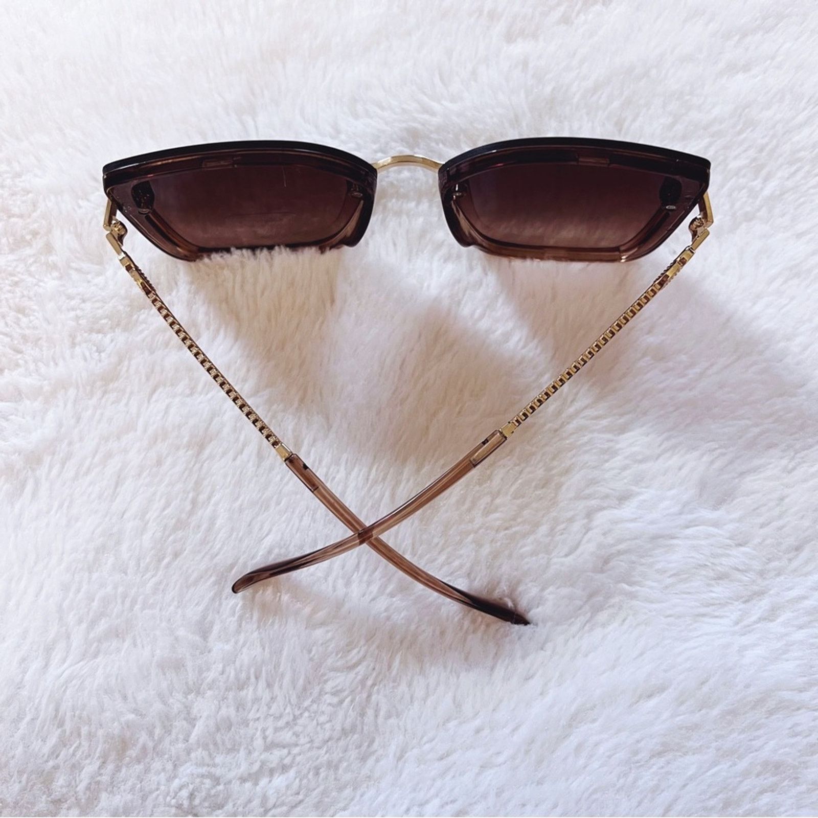 Other Gia Clear Brown Elegant Chain Link Oversized Sunglasses Size ONE SIZE - 7 Thumbnail