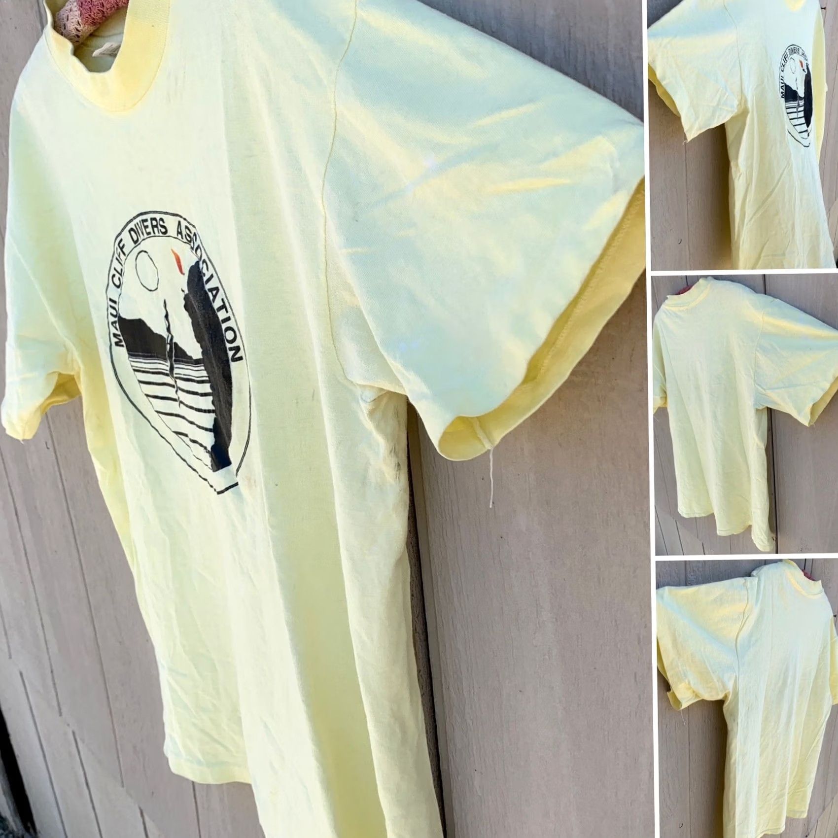 Hanes VINTAGE Maui Cliff Divers Association T Shirt Graphic Tee Single Stitch Size L Mens Yellow 100% Cotton Hanes Beefy-T Hawaii Nature 80s 90s Size US L / EU 52-54 / 3 - 2 Thumbnail