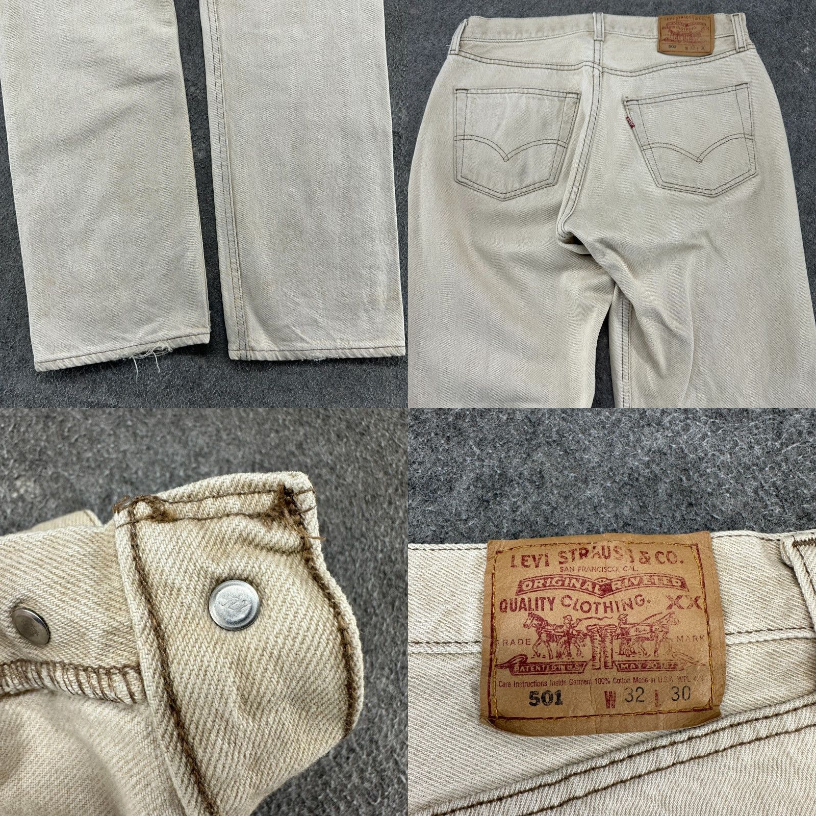 Levi's VINTAGE Levi's 501 Jeans Mens 32x30 Beige Light Wash Straight Regular Fit USA 90s Men's Jeans Regular Beige 501 Series Distressed USA Pattern Size US 32 / EU 48 - 8 Thumbnail