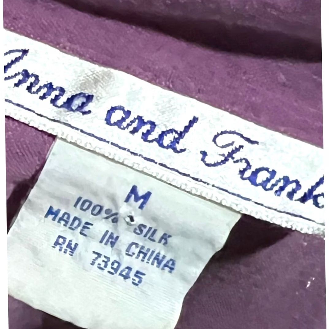 Vintage VINTAGE Anna and Frank Silk Blouse Button Up Womens Size M Short Sleeve Pockets Purple 90s Classic Hipster Solid Collared Size M / US 6-8 / IT 42-44 - 6 Thumbnail