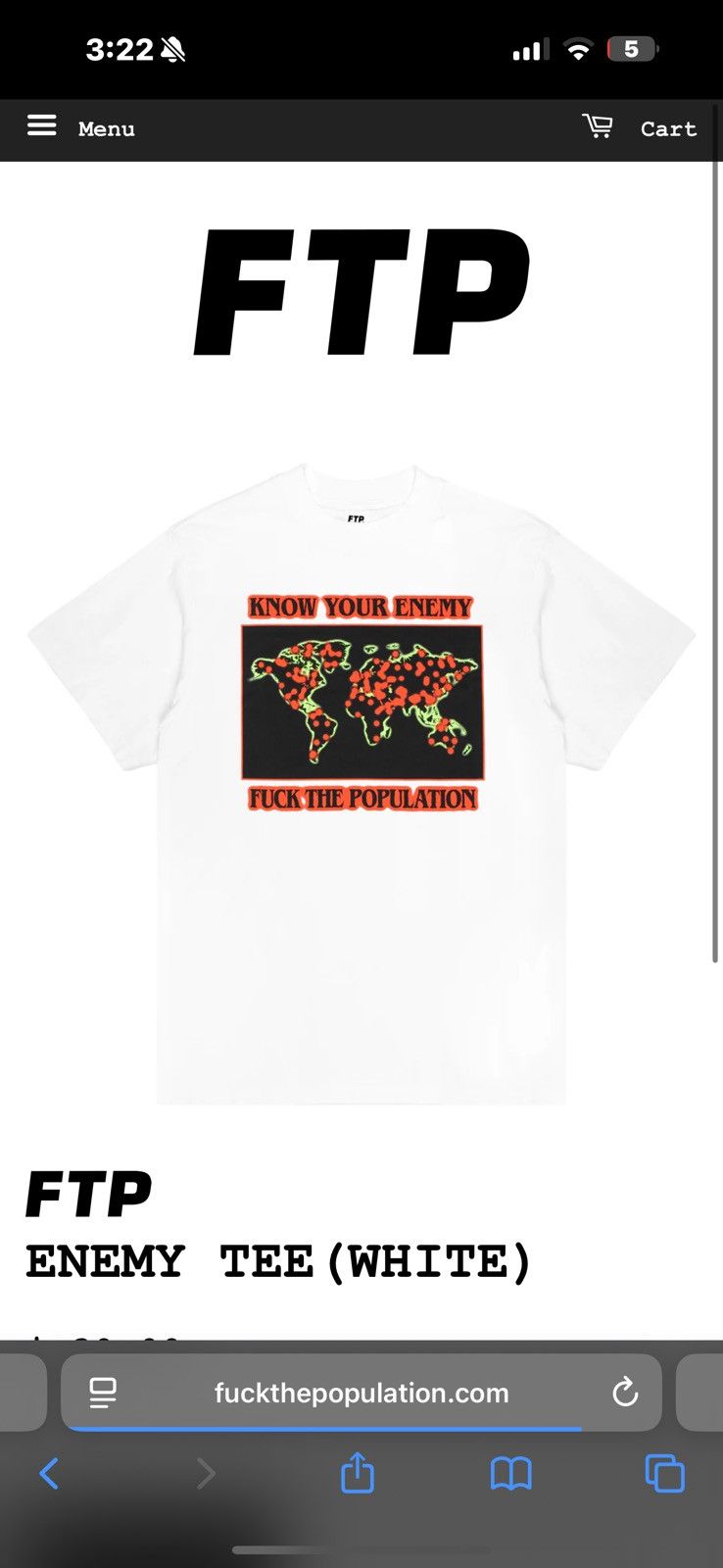 Fuck The Population Fuck The Population ENEMY TEE (WHITE) Size US L / EU 52-54 / 3 - 3 Thumbnail