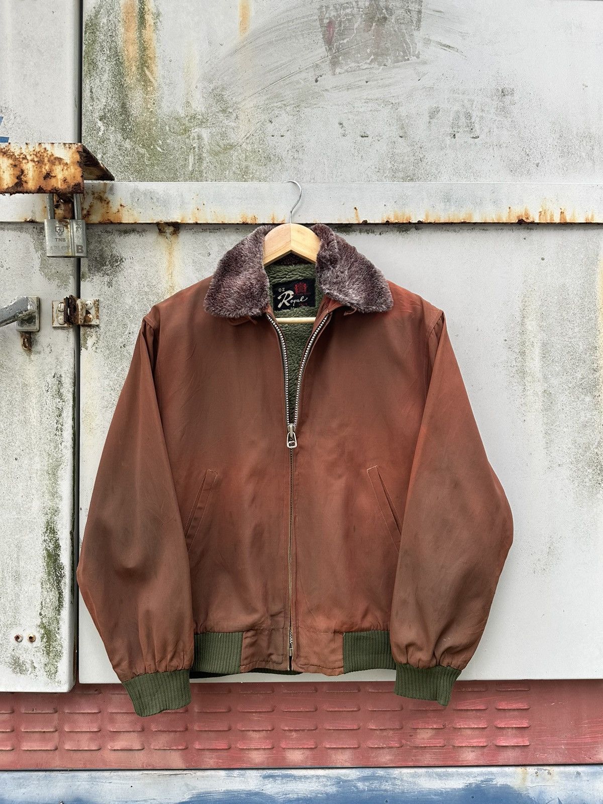 Vintage 👹Vintage Faded Royal Tokyo Brown Fleece Lined Bomber Jacket Size US S / EU 44-46 / 1 - 2 Thumbnail