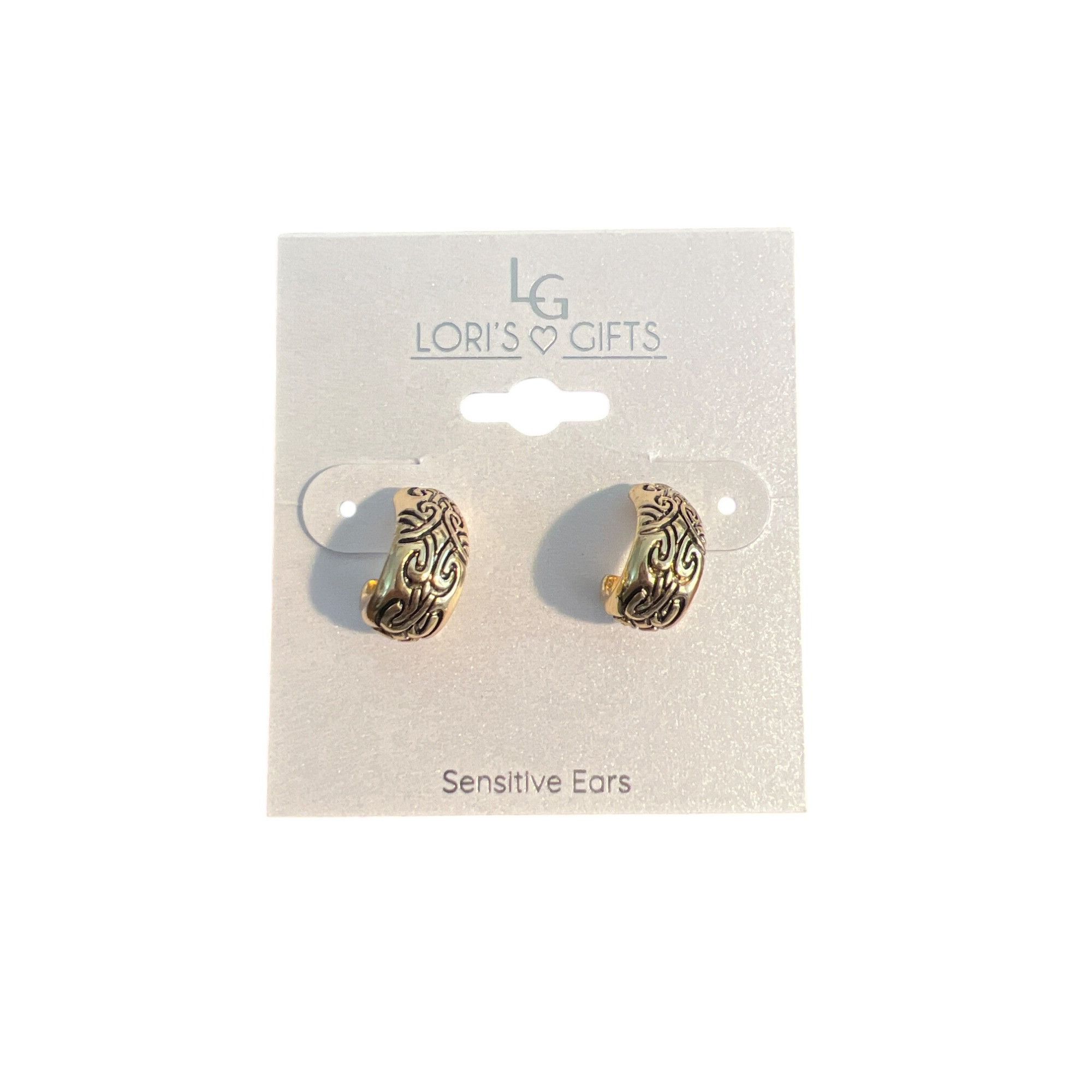 Other Loris Gifts Gold Tone Hoop Earrings Etched Design Pierced .5 Size ONE SIZE - 1 Thumbnail