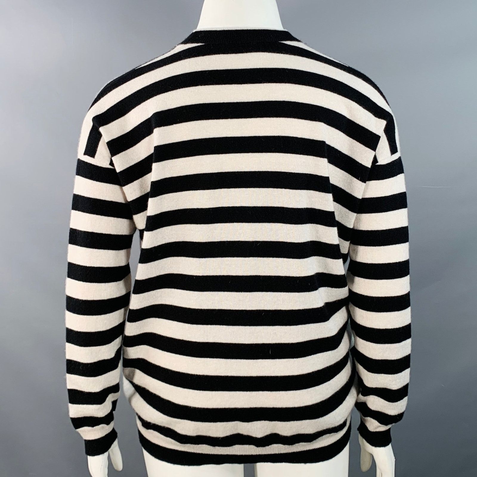 Brunello Cucinelli Black White Cashmere Stripe Monili Beaded Sequined Cardigan Size L / US 10 / IT 46 - 4 Thumbnail