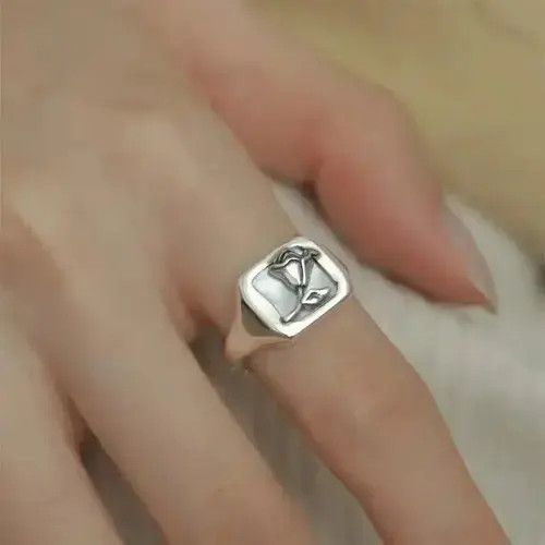 Jewelry 925 Sterling Silver Irregular Square Stone Open Rings, Men's