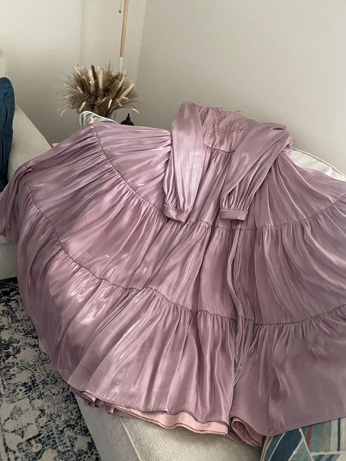 Other Gorgeous Sz L Pink Ruffle Tiered Partywear Maxi Beaded Dress Size L / US 10 / IT 46 - 2 Thumbnail