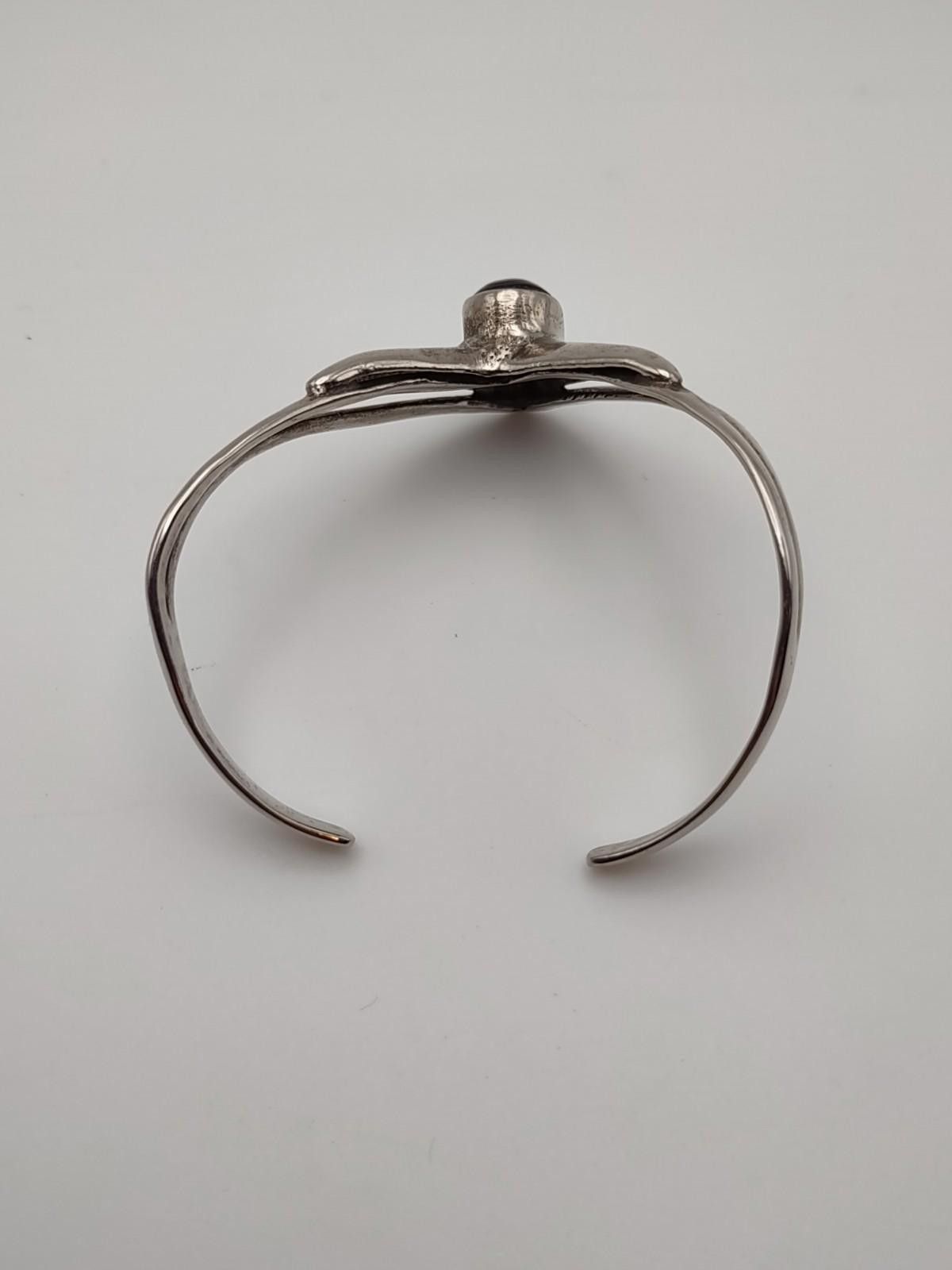 The Unbranded Brand Sterling Silver Black Onyx Cuff Bracelet Heavy Modern Size ONE SIZE - 3 Thumbnail
