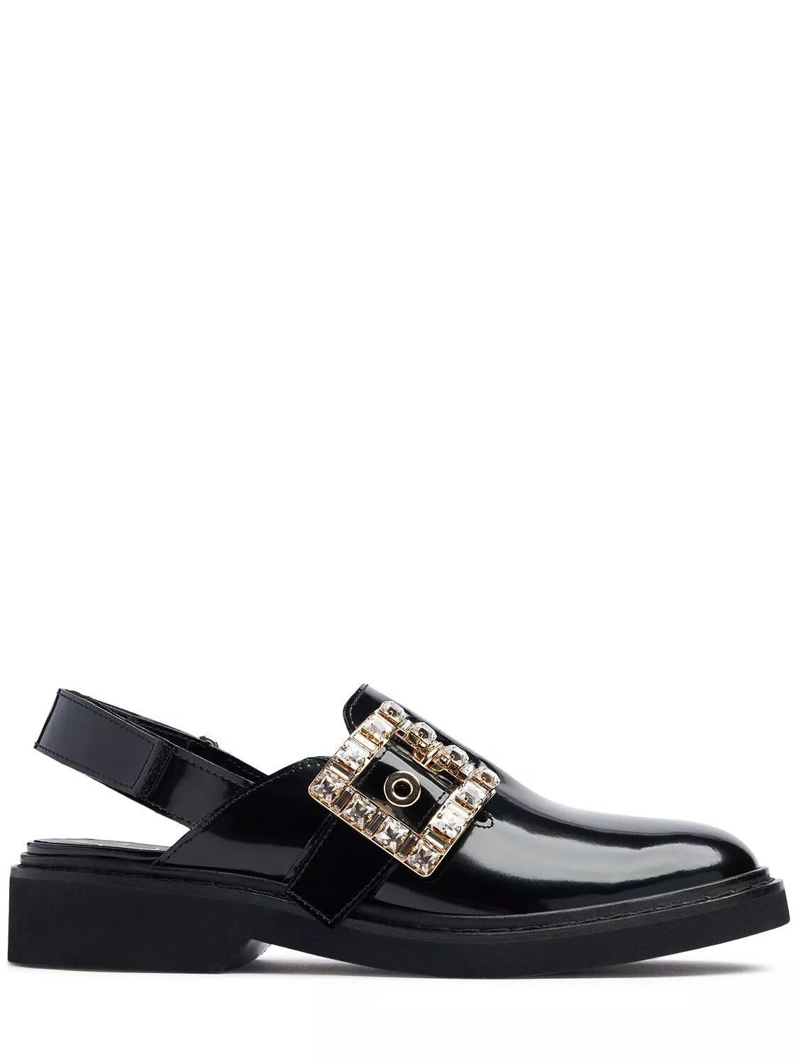 ROGER VIVIER Viv' Rangers Crystal Buckle Patent Mules New