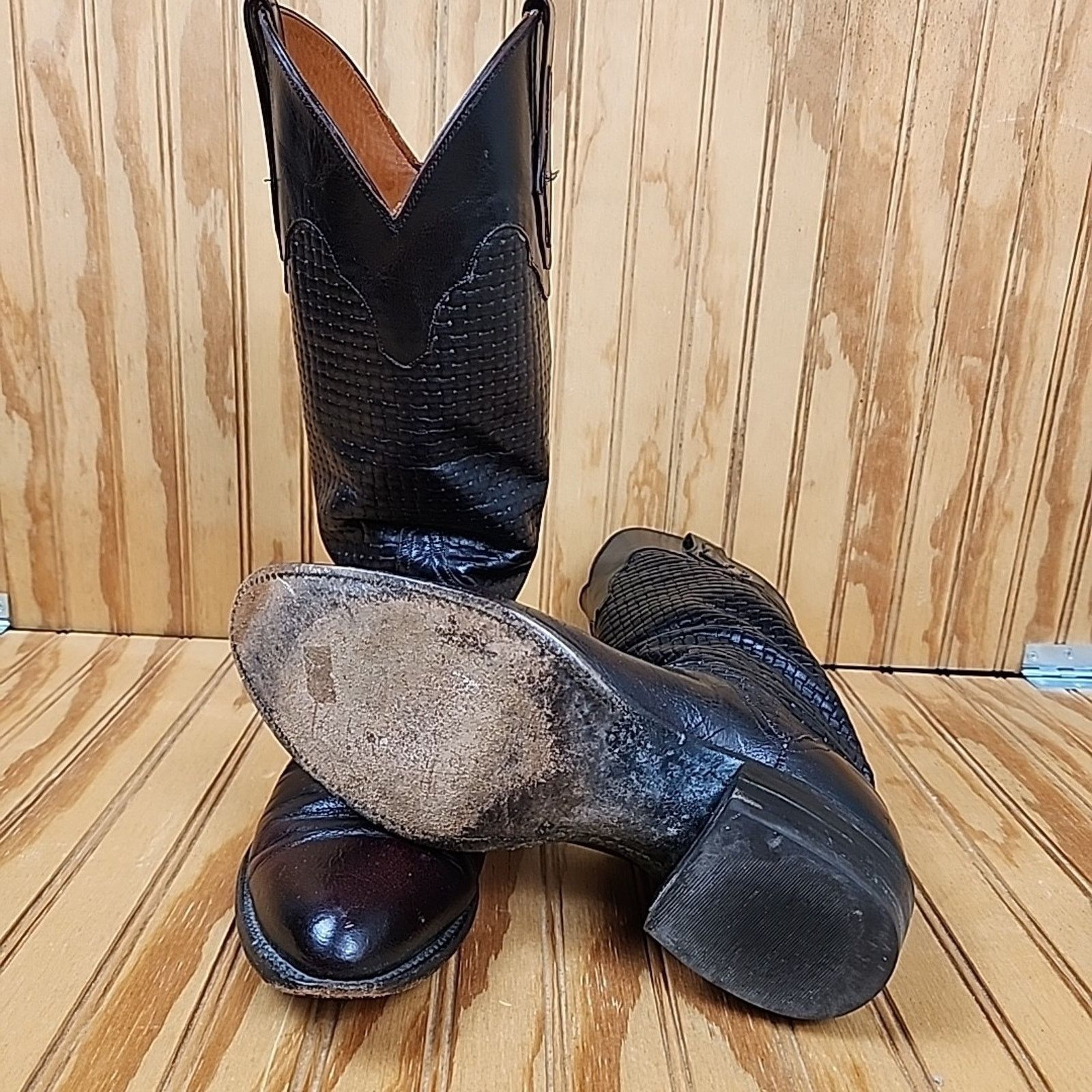 The Unbranded Brand Handmade Woven Leather El Dorado Western Cowboy Boots Men 9D Size US 9 / EU 42 - 10 Thumbnail