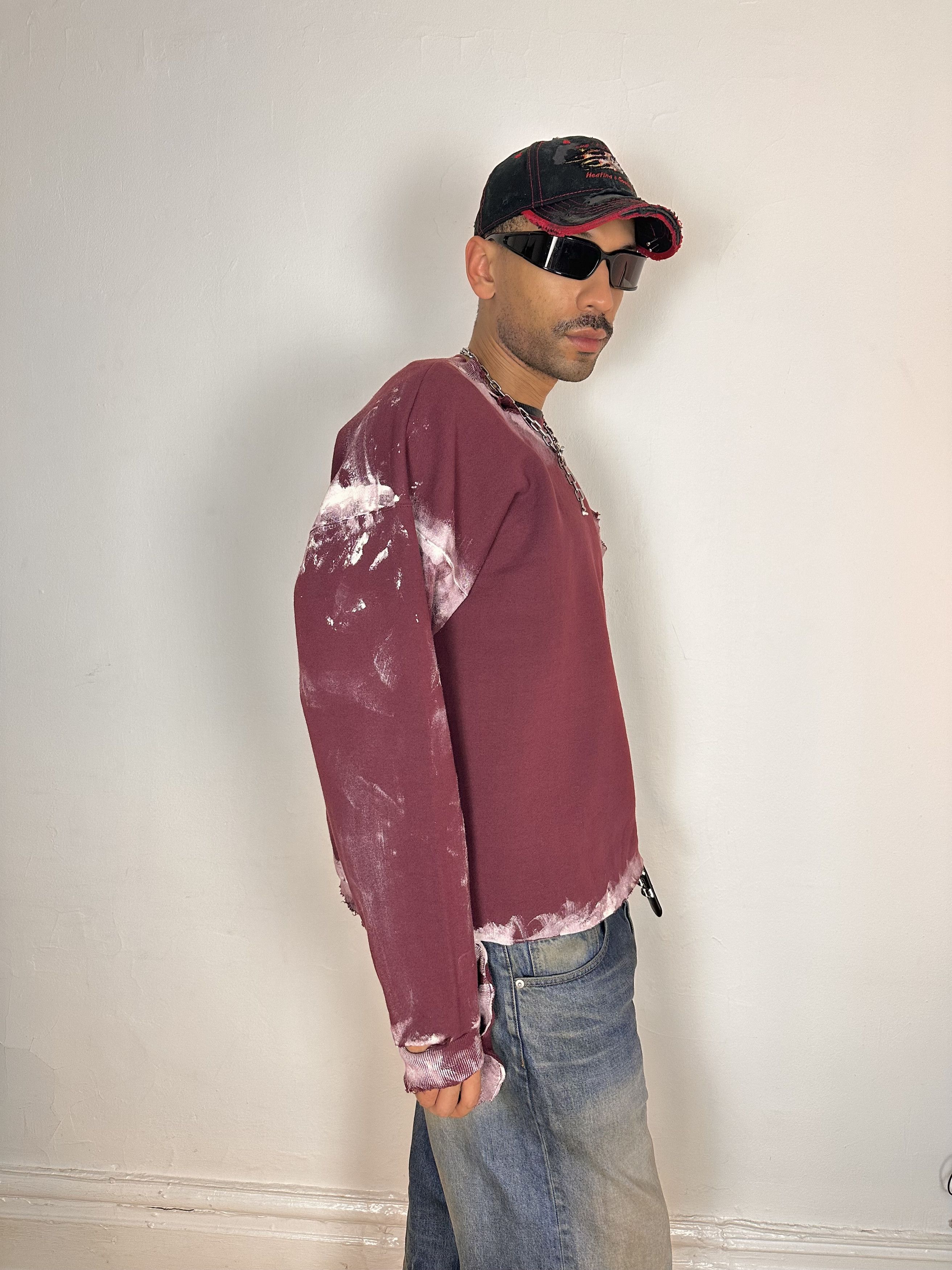 Other ASTROBOI* Deconstructed & Painted Maroon Sweatshirt - XXLT Size US XXL / EU 58 / 5 - 5 Thumbnail