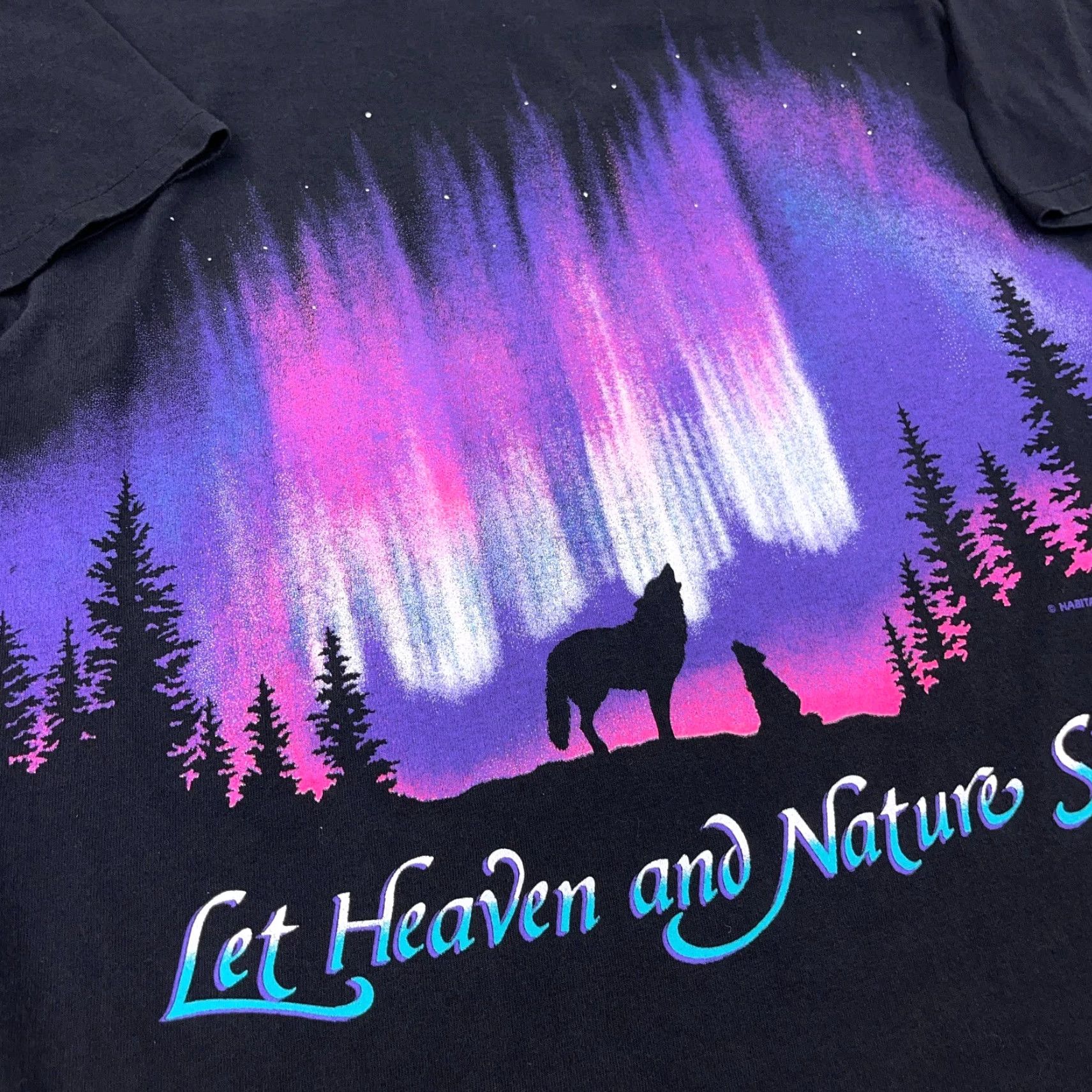 Gildan VINTAGE Gildan T-Shirt Men L Black All Over Print Wolf Habitat Heaven Sing 90s Nature Graphic Print Shirt Mens Size US L / EU 52-54 / 3 - 5 Thumbnail