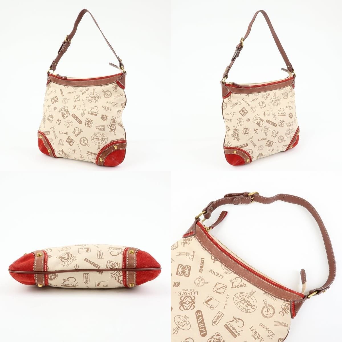 Loewe Loewe Logo Canvas & Suede Shoulder Bag Beige Size ONE SIZE - 3 Thumbnail