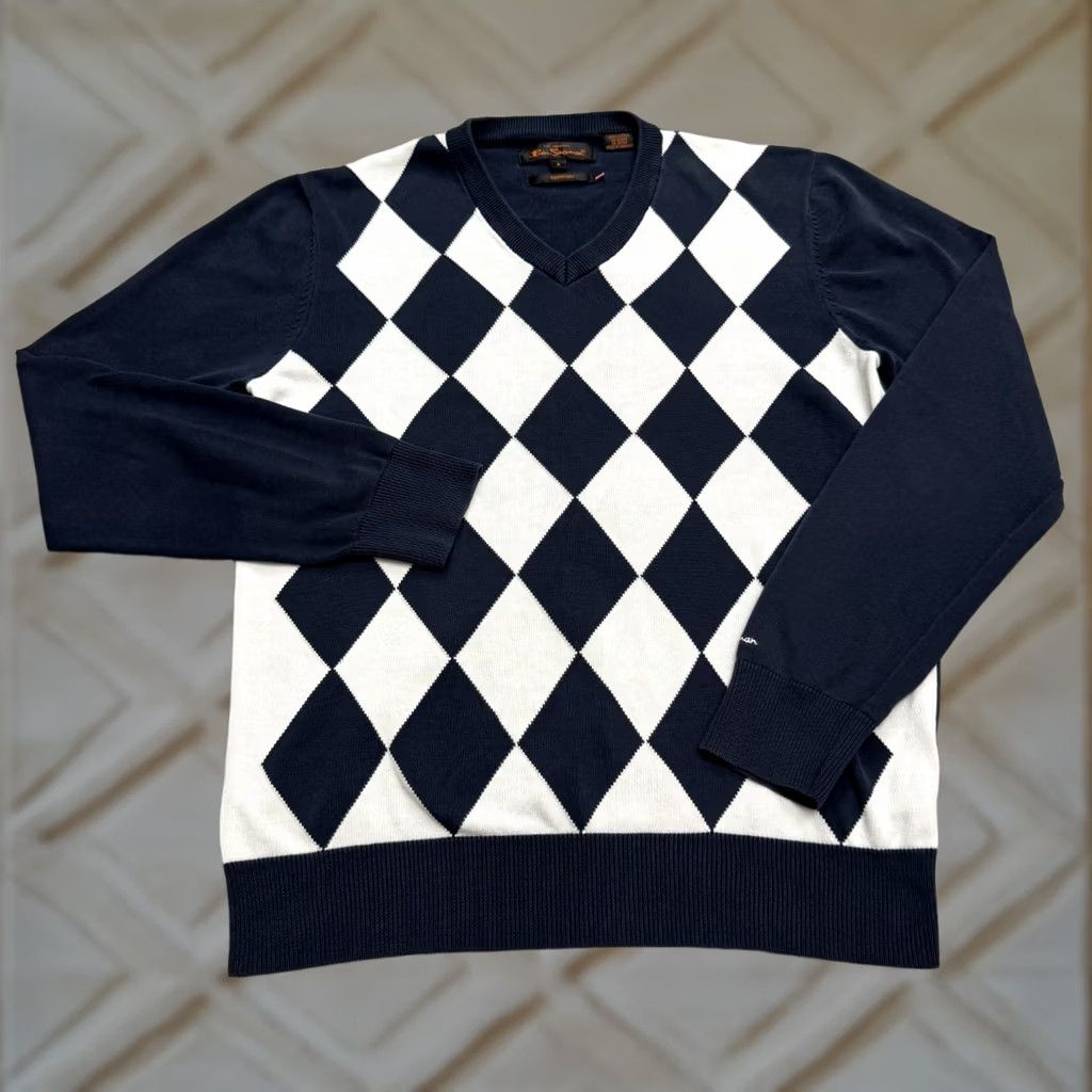 Ben Sherman Ben Sherman Signature Argyle V-Neck Pullover Sweater Mens Small Navy Blue White Size US S / EU 44-46 / 1 - 1 Thumbnail