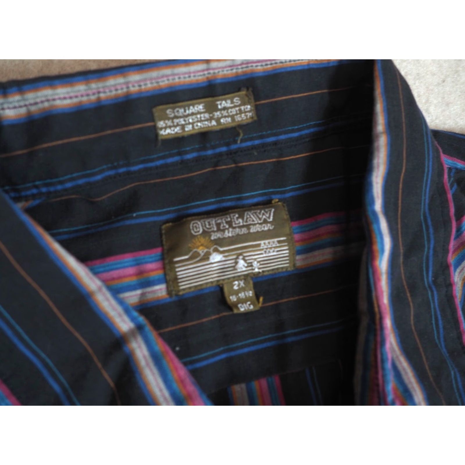 Vintage VINTAGE Outlaw Shirt Western 2XL Black Purple Striped Pearl Snap Long Sleeve Cotton Blend 1980s Rockabilly Mens Size US XXL / EU 58 / 5 - 4 Thumbnail