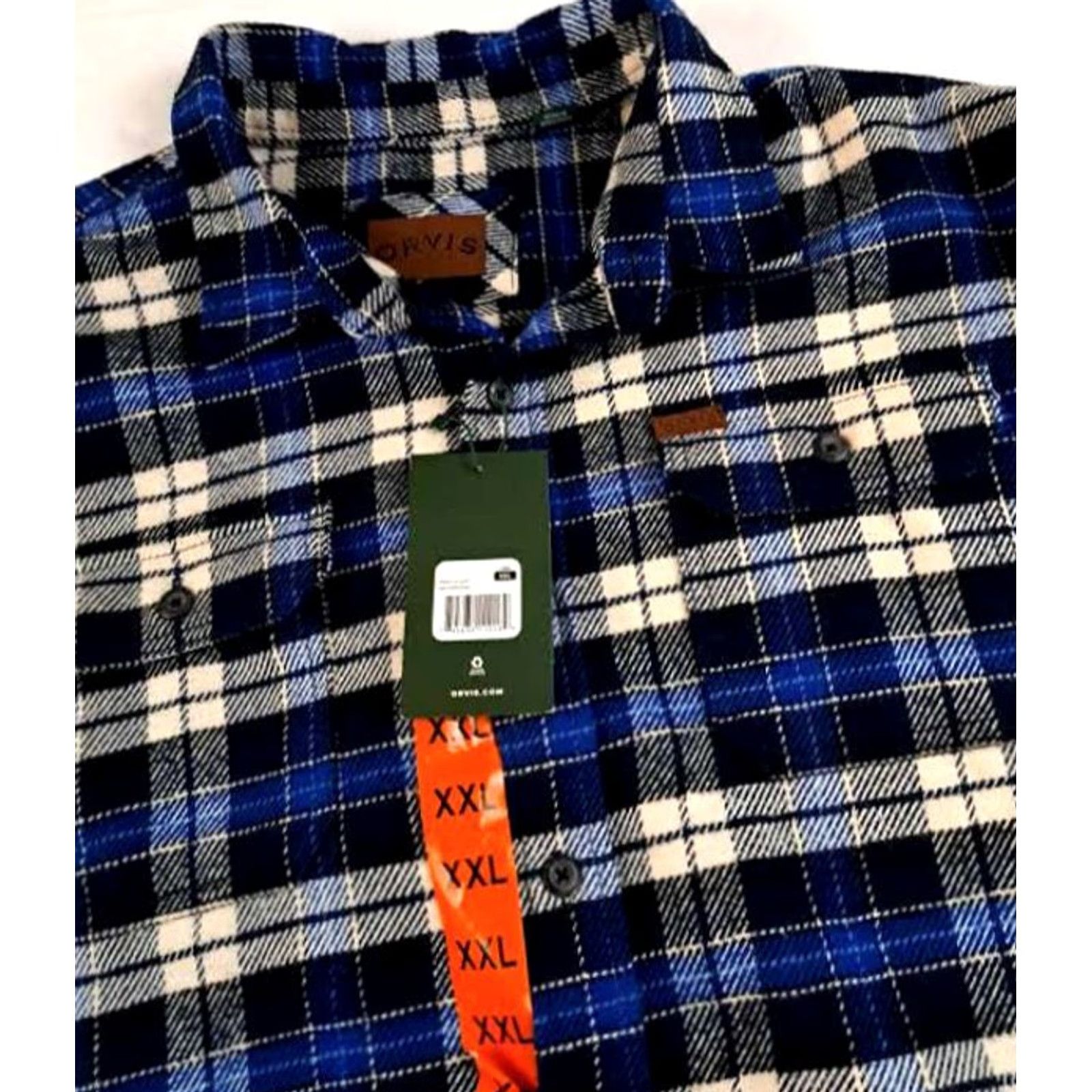 Orvis VINTAGE Orvis Shirt Plaid Flannel Cotton Blue 2XL Button-Up Long Sleeve NWT Mens Outdoor Pockets 31in long 27in chest Size US XXL / EU 58 / 5 - 3 Thumbnail