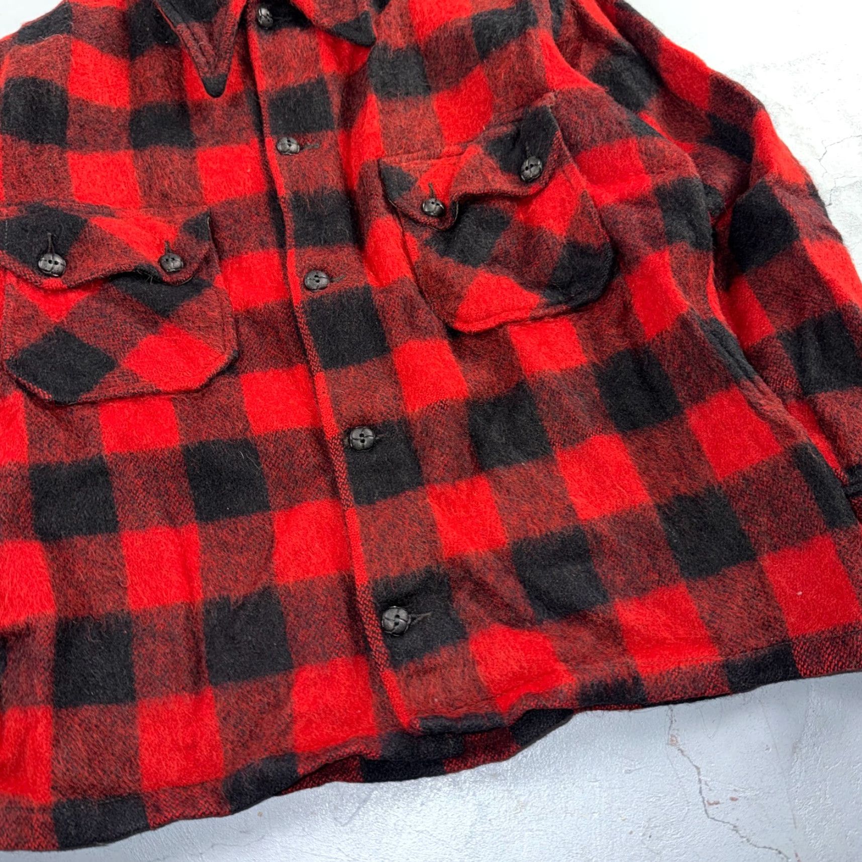 Vintage VTG 1950s Wool Buffalo Plaid Mackinaw Heavy Jacket Button Up Mohair Rockabilly Jacket Mens L Red Plaid Wool Coat Size US L / EU 52-54 / 3 - 3 Thumbnail