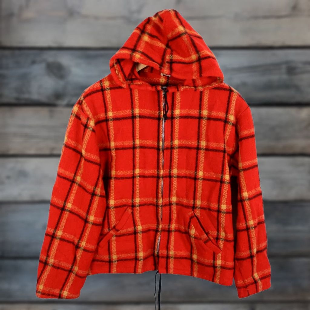 Vintage VINTAGE Wool Zip Liner Jacket M Red Yellow Plaid Hooded Clix Bomber Jacket Men Medium Size US M / EU 48-50 / 2 - 1 Thumbnail