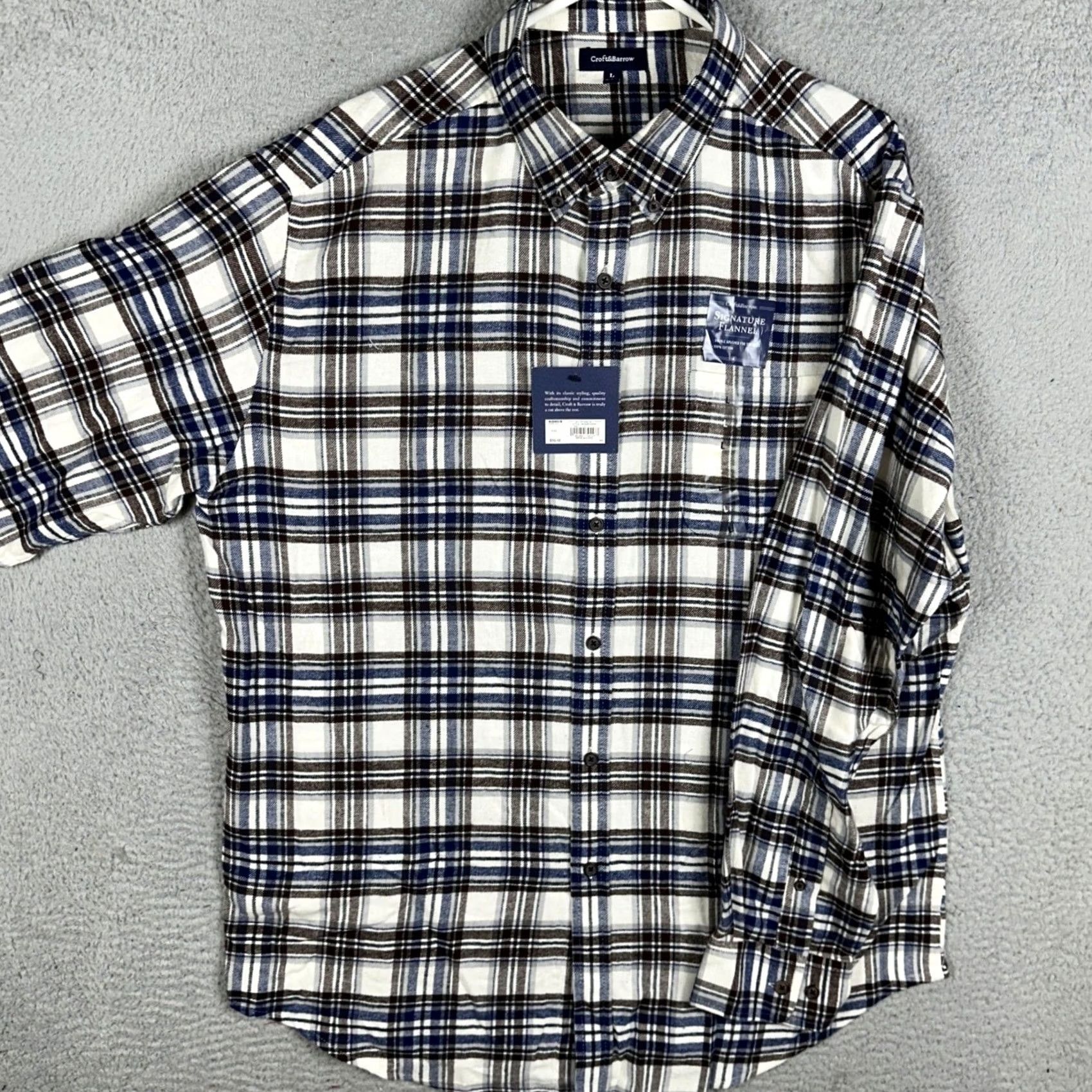 Croft & Barrow Croft & Barrow Shirt Mens L Blue Brown Plaid Flannel Button-Down Pocket Casual Workwear Winter Fall Size US L / EU 52-54 / 3 - 2 Thumbnail